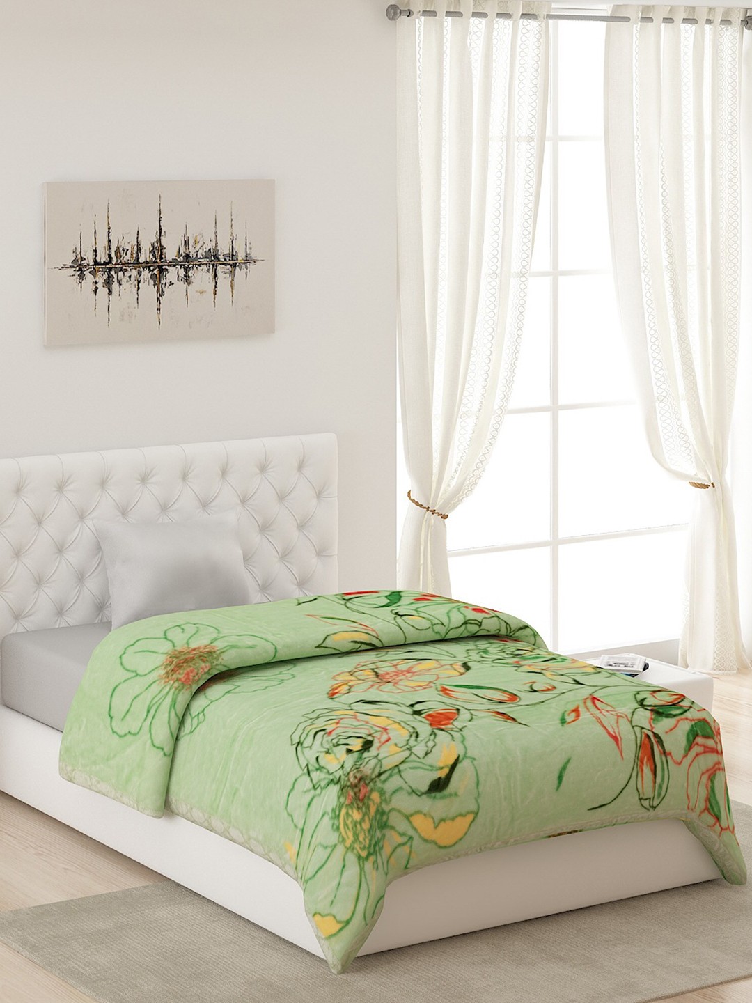 

Monte Carlo Green Floral 1800 GMS Heavy Winter Single Bed Blanket
