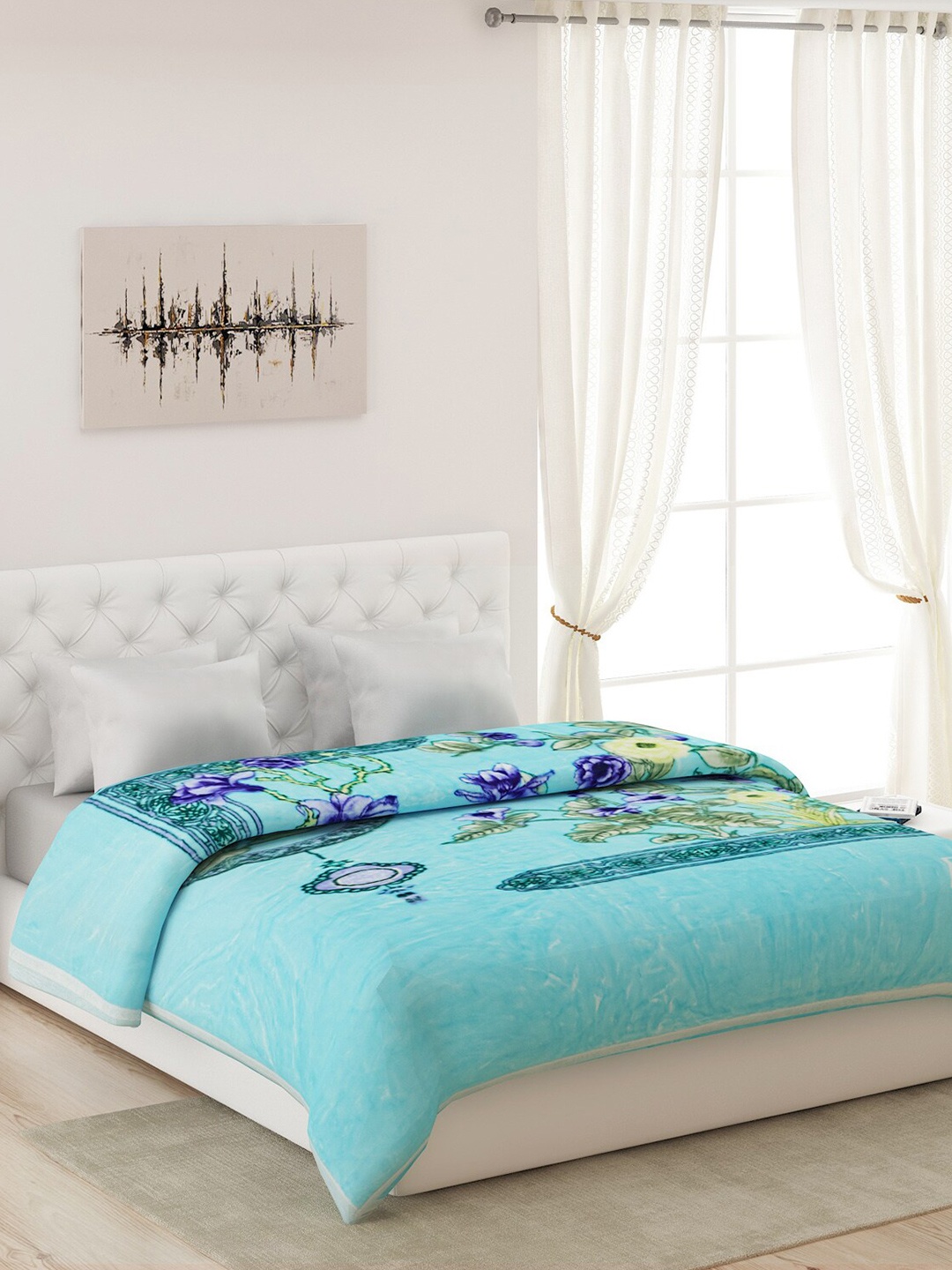 

Monte Carlo Blue Floral Heavy Winter 4900 GSM Double Bed Blanket