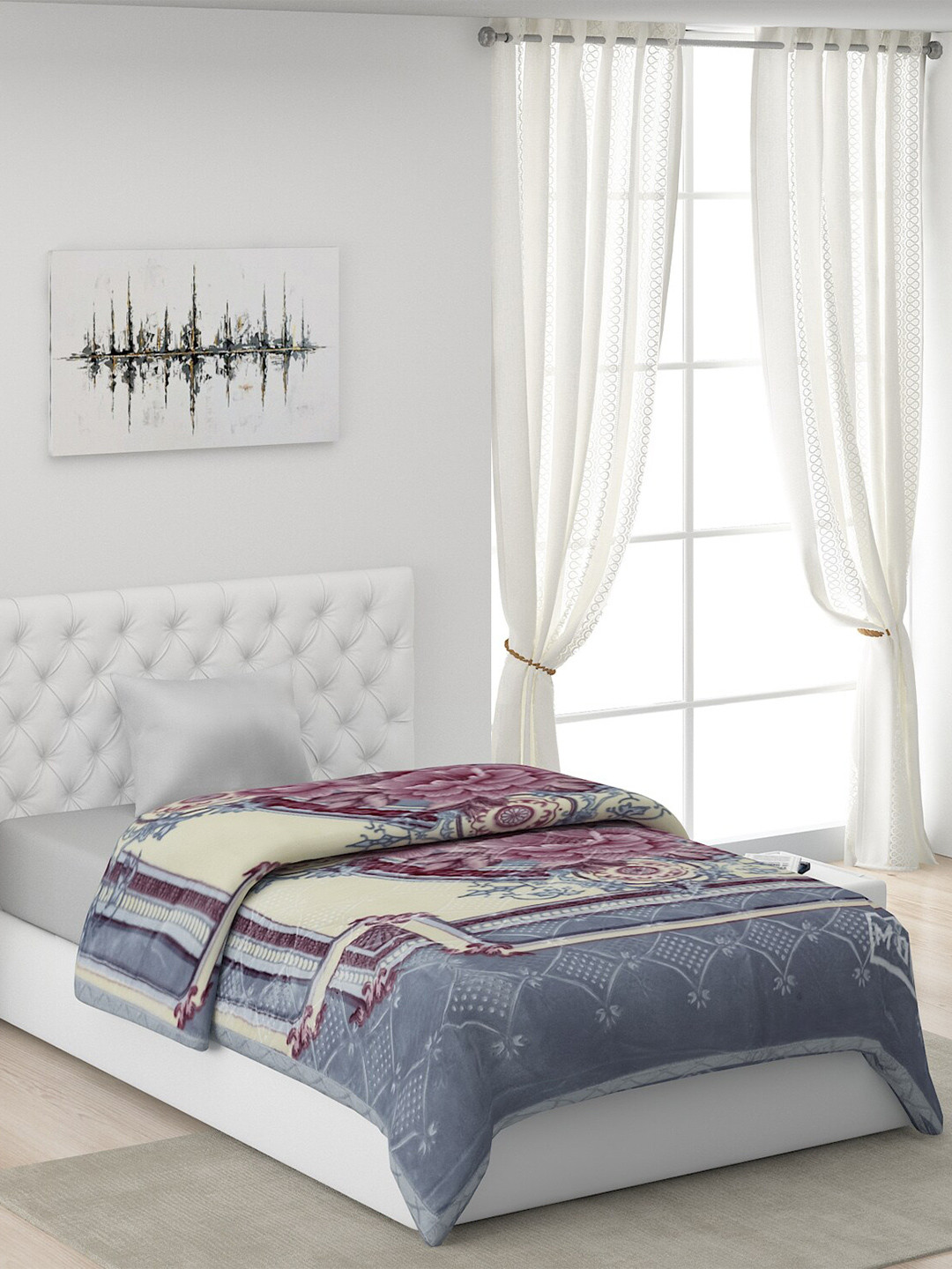 

Monte Carlo Grey & Pink Floral 4000 GSM Heavy Winter Single Bed Blanket