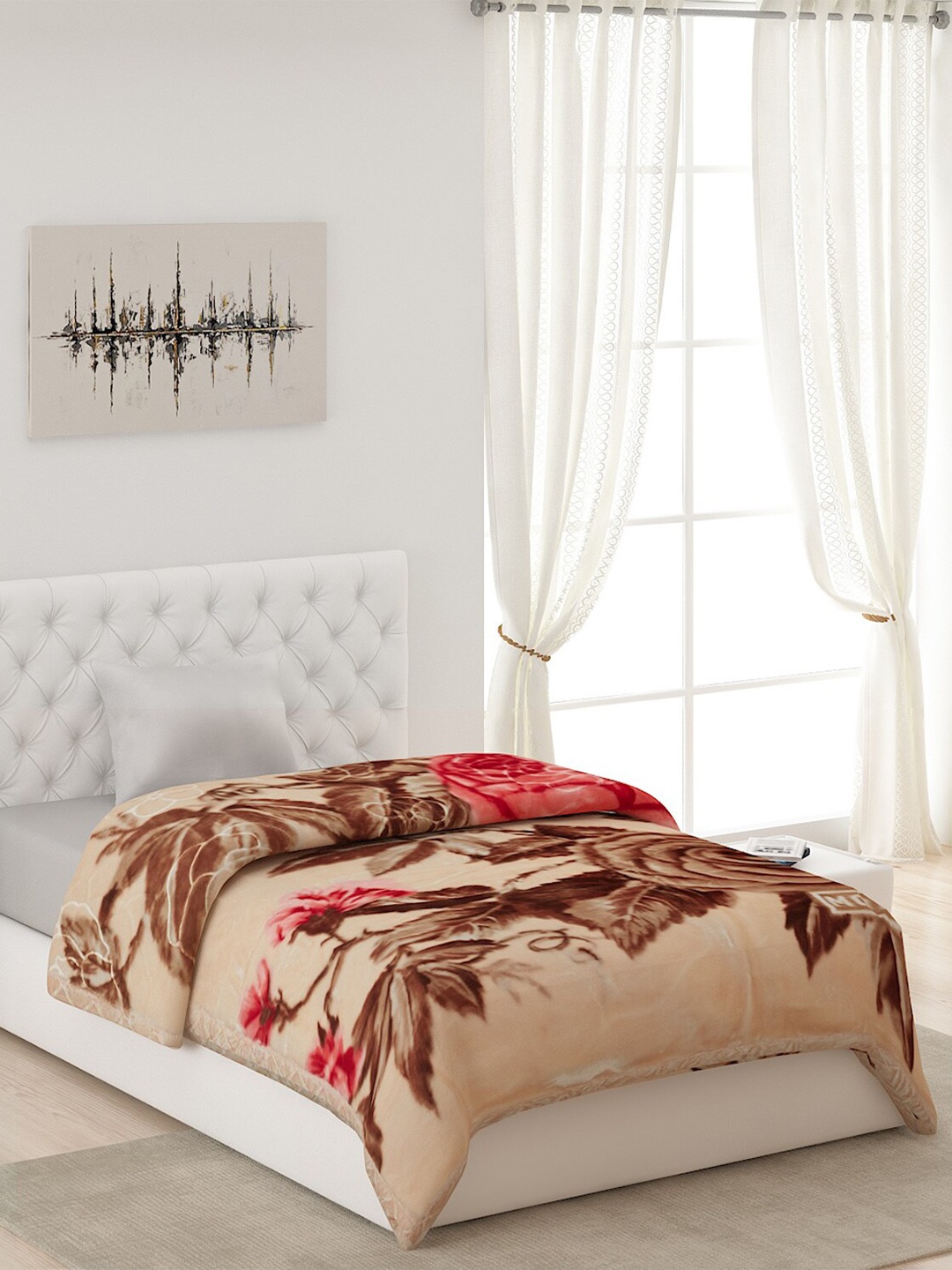 

Monte Carlo Beige Floral Heavy Winter 4000 GSM Single Bed Blanket
