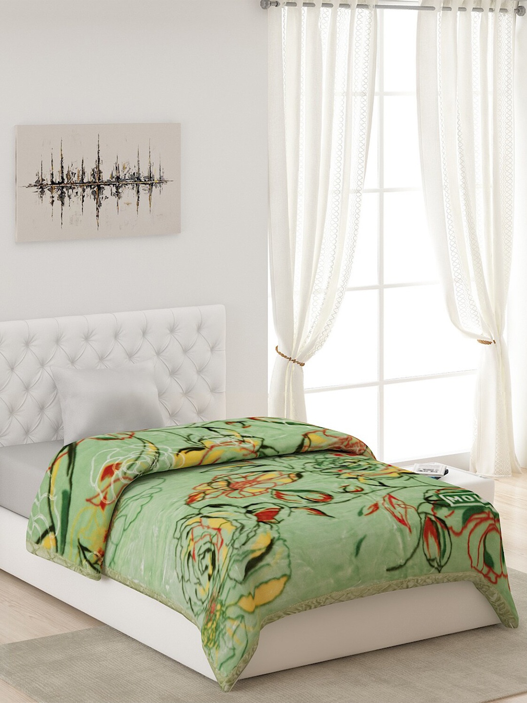 

Monte Carlo Green 4000 GSM Floral Heavy Winter Single Bed Blanket