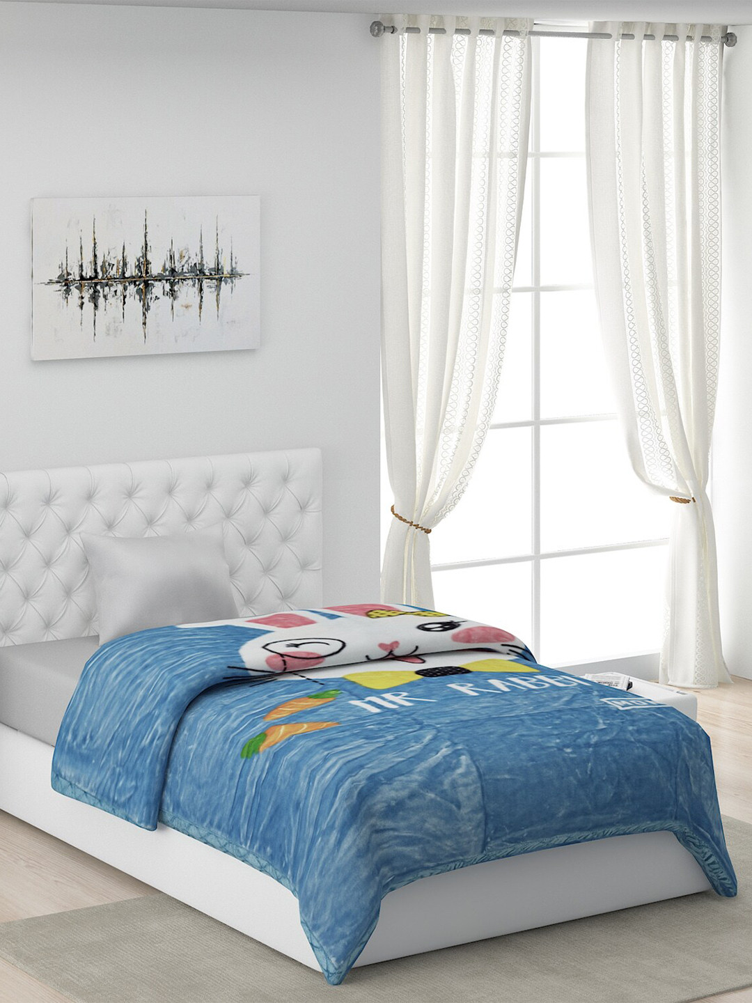 

Monte Carlo Blue & White Conversational Heavy Winter 2400 GSM Single Bed Blanket