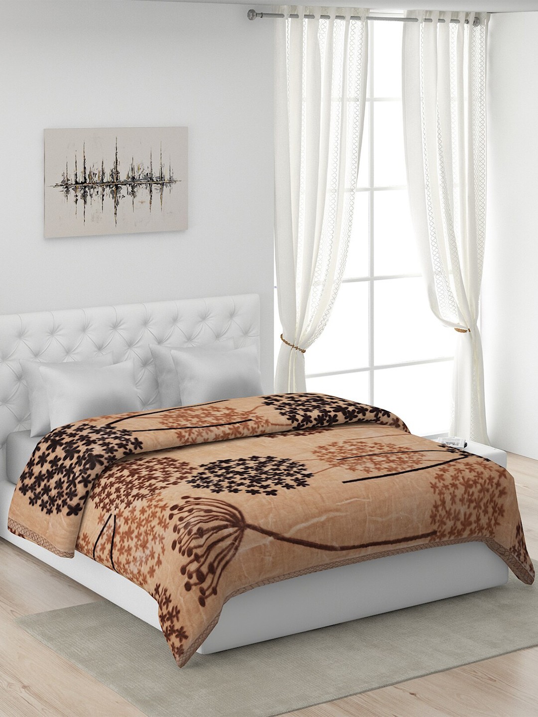 

Monte Carlo Beige & Brown Floral Heavy Winter 5000 GSM Double Bed Blanket