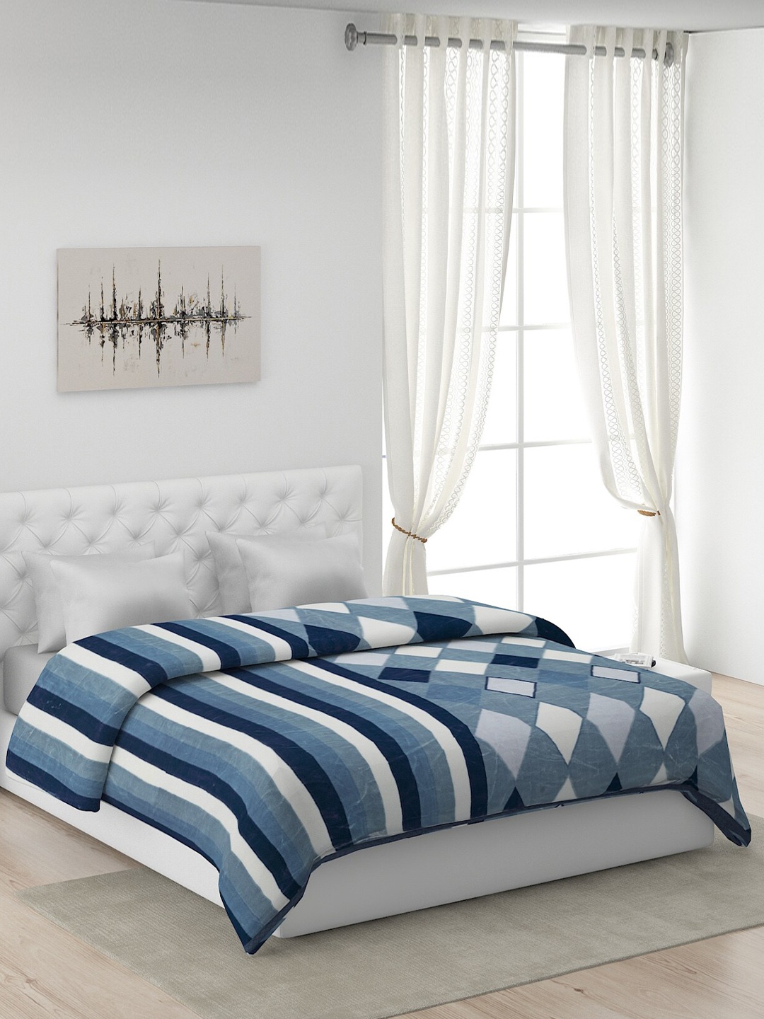 

Monte Carlo Blue & White Geometric Heavy Winter Double Bed Blanket