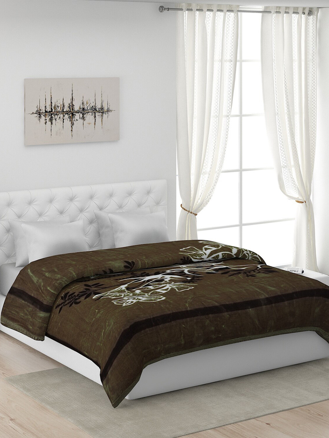

Monte Carlo Olive Green Floral 5000 GSM Heavy Winter Double Bed Blanket