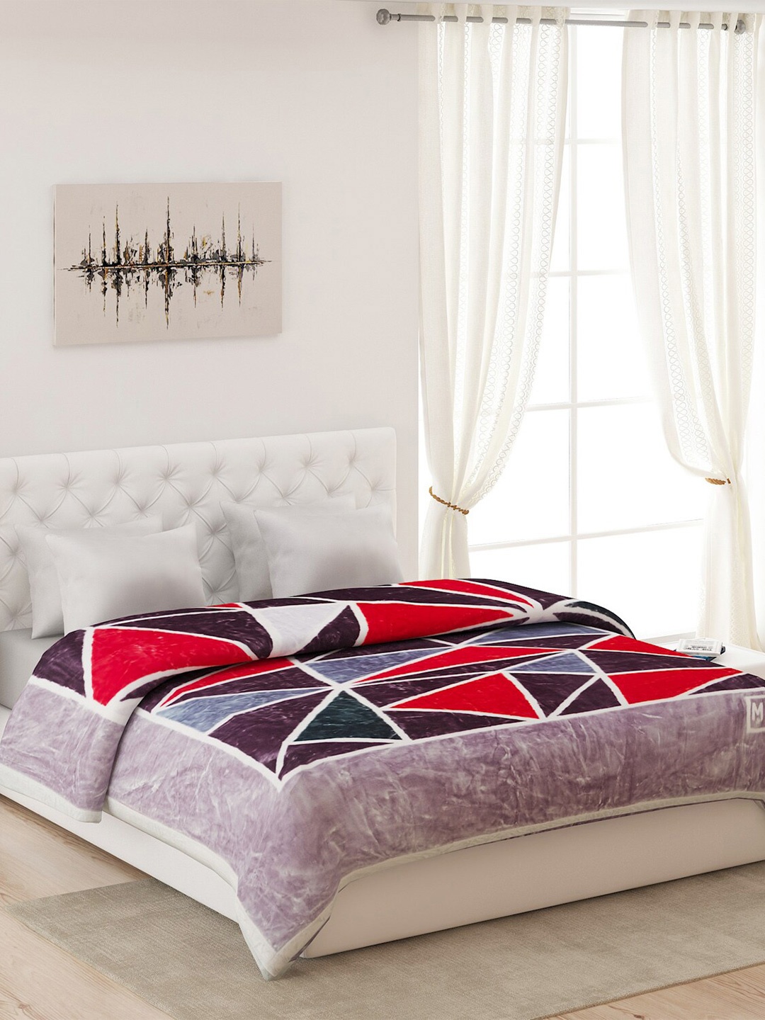 

Monte Carlo Red & Purple Geometric Heavy Winter 4900 GSM Double Bed Blanket