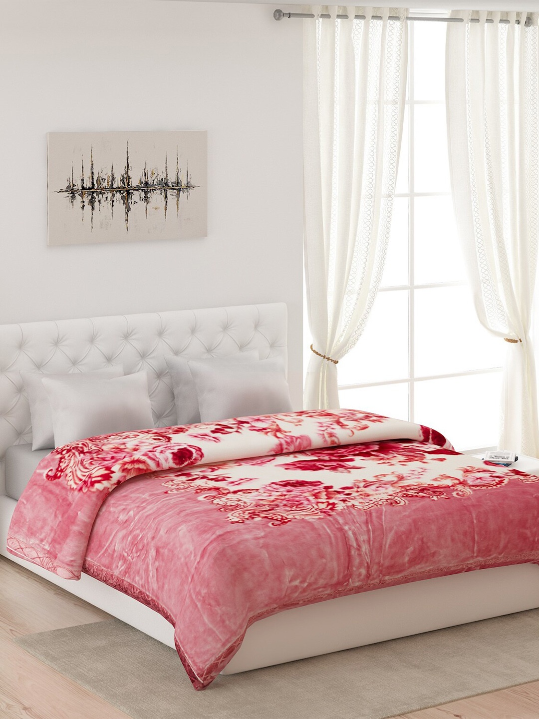 

Monte Carlo White & Pink Floral Heavy Winter Double Bed Blanket