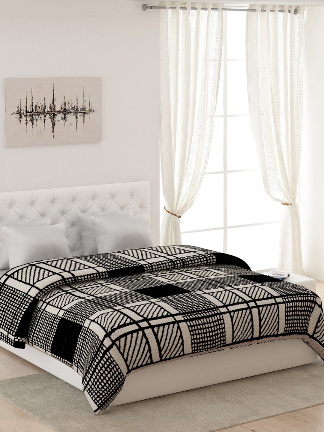 

Monte Carlo Black & White Checked 4000 GSM Heavy Winter Double Bed Blanket