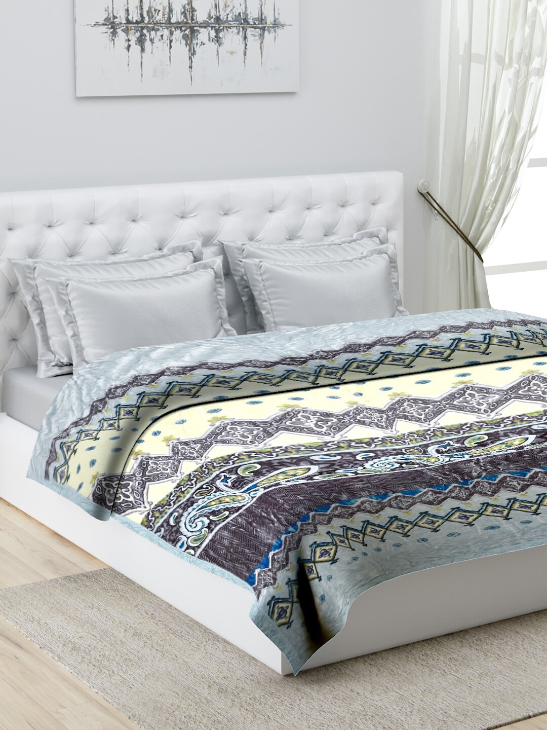 

Monte Carlo Blue & Off White Ethnic Motifs 3500 GSM Heavy Winter Double Bed Blanket