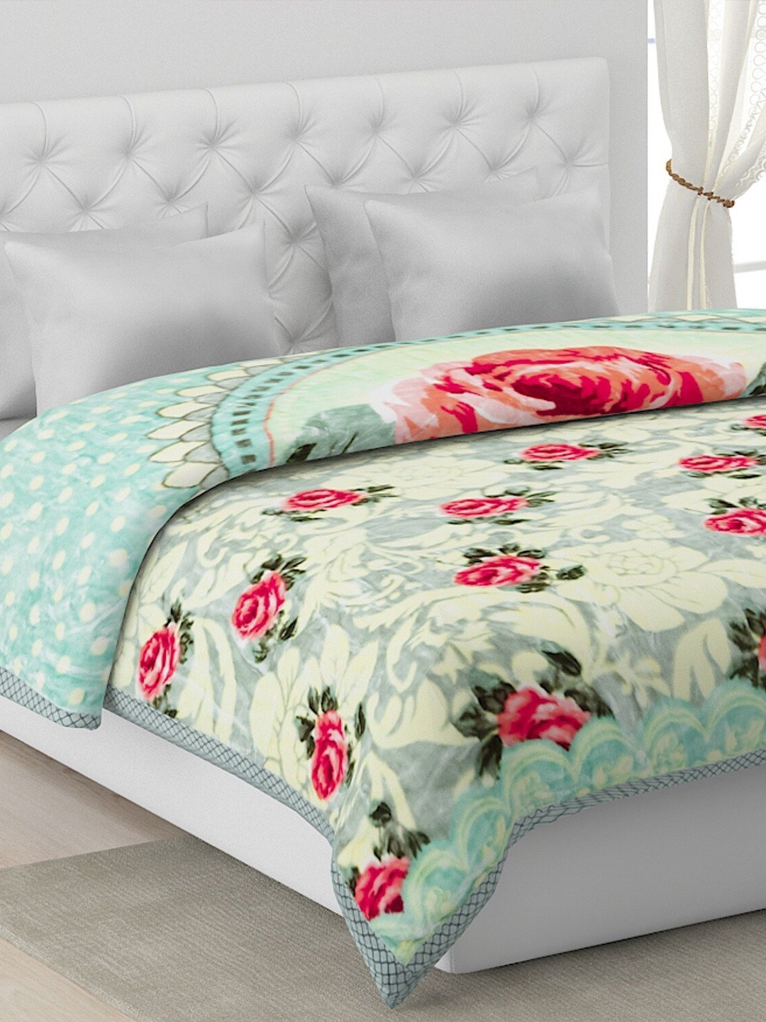 

Monte Carlo Sea Green Floral Heavy Winter 4500 GSM Double Bed Blanket