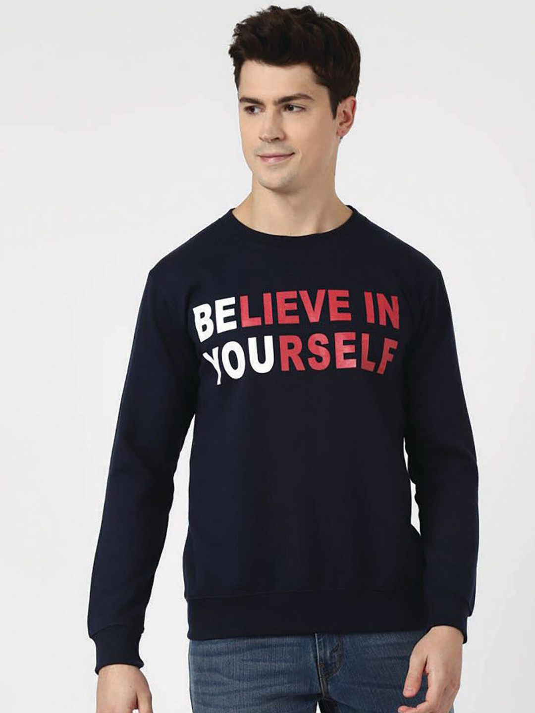 

UrbanMark Typography Printed Pullover Sweatshirt, Navy blue