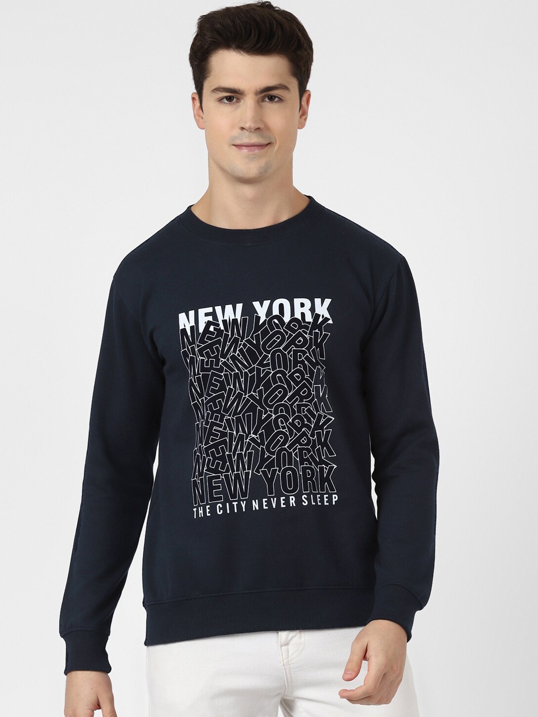 

UrbanMark Typography Printed Pullover Sweatshirt, Navy blue