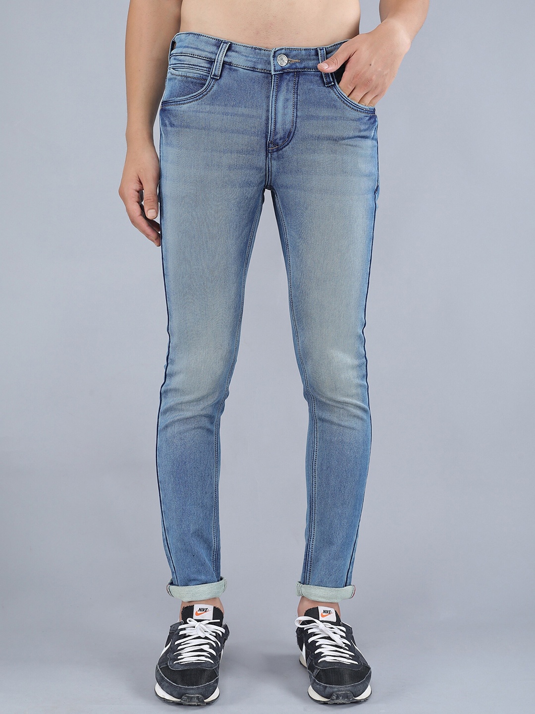 

TQS Men Slim Fit Heavy Fade Stretchable Jeans, Blue
