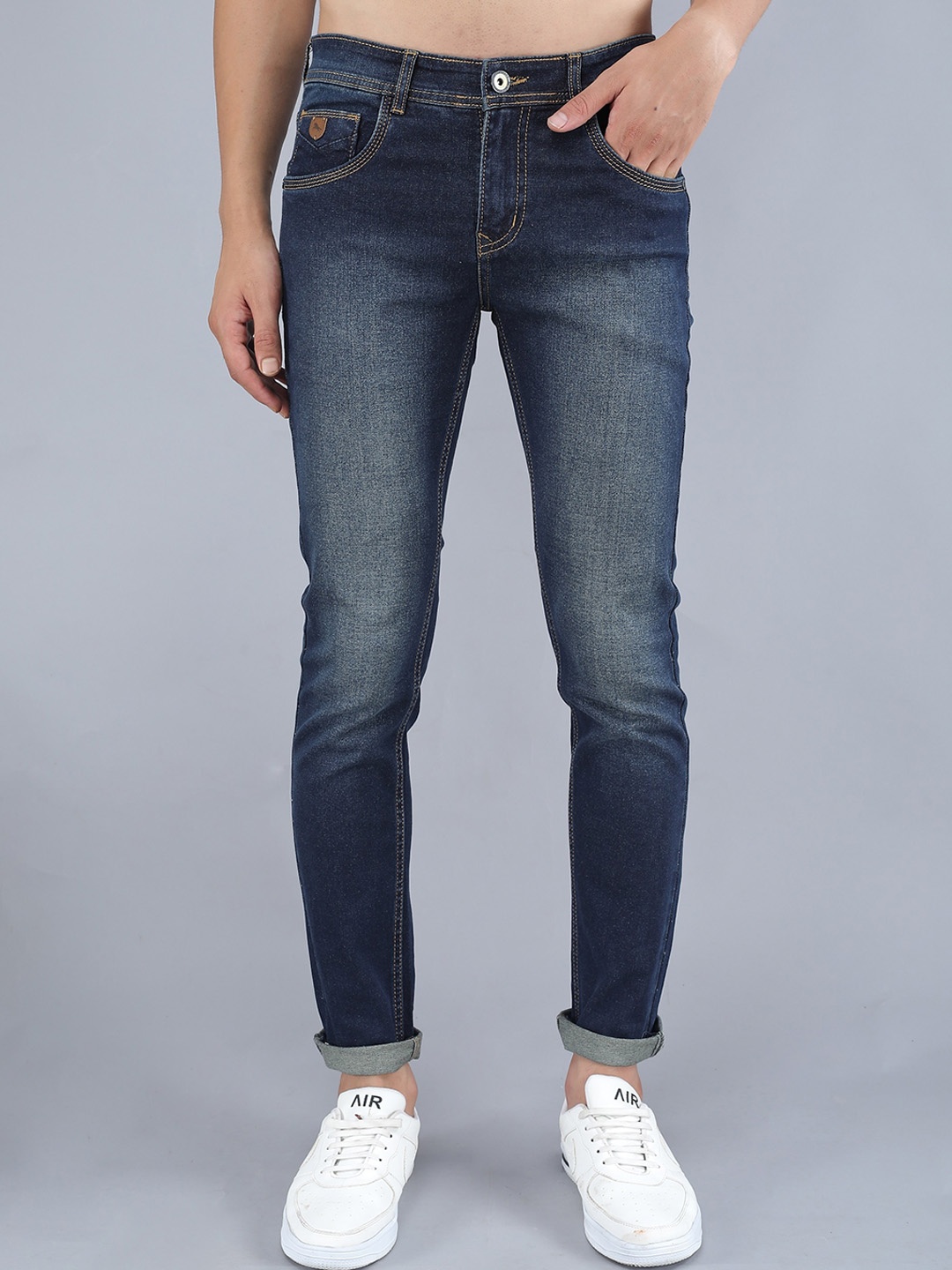 

TQS Men Slim Fit Heavy Fade Stretchable Jeans, Blue