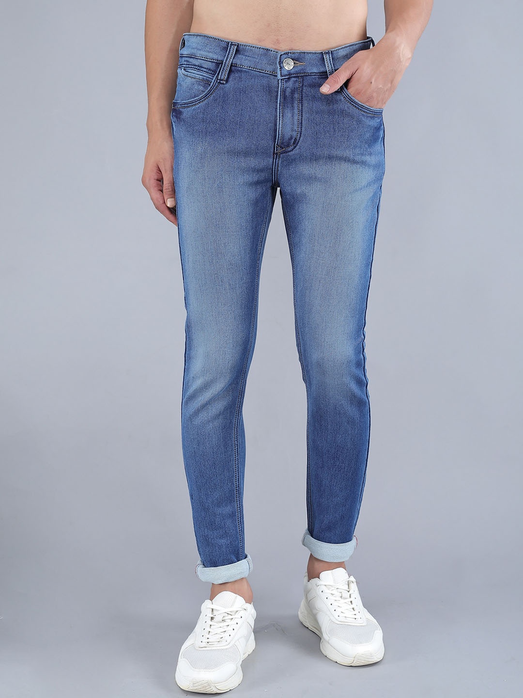 

TQS Men Slim Fit Heavy Fade Stretchable Jeans, Blue