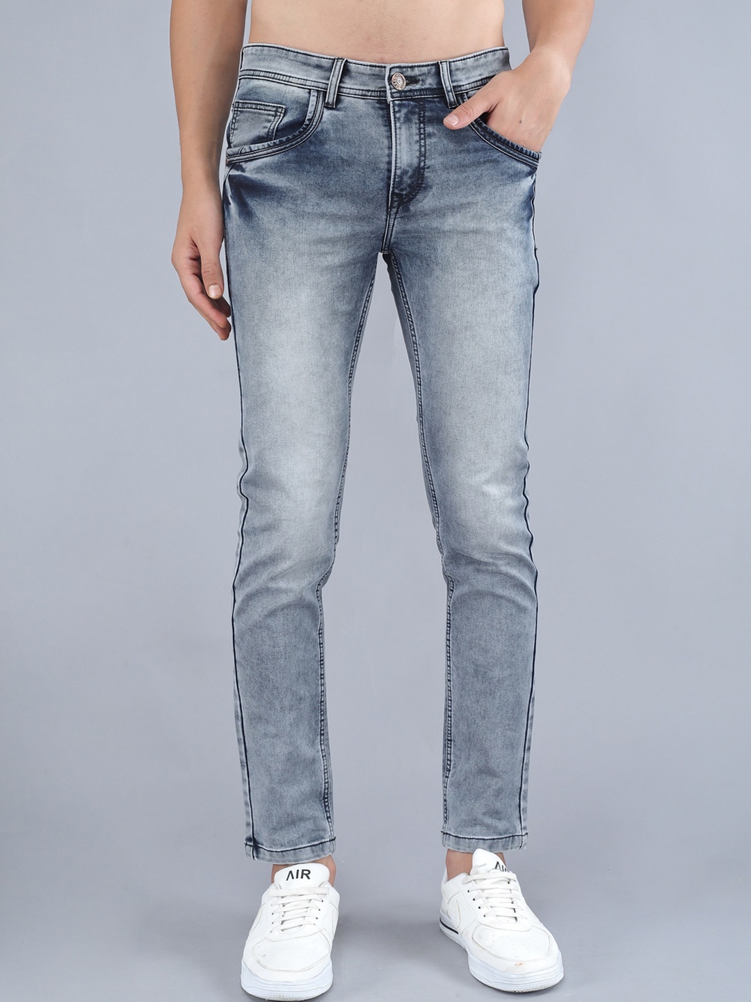 

TQS Men Slim Fit Heavy Fade Stretchable Jeans, Grey