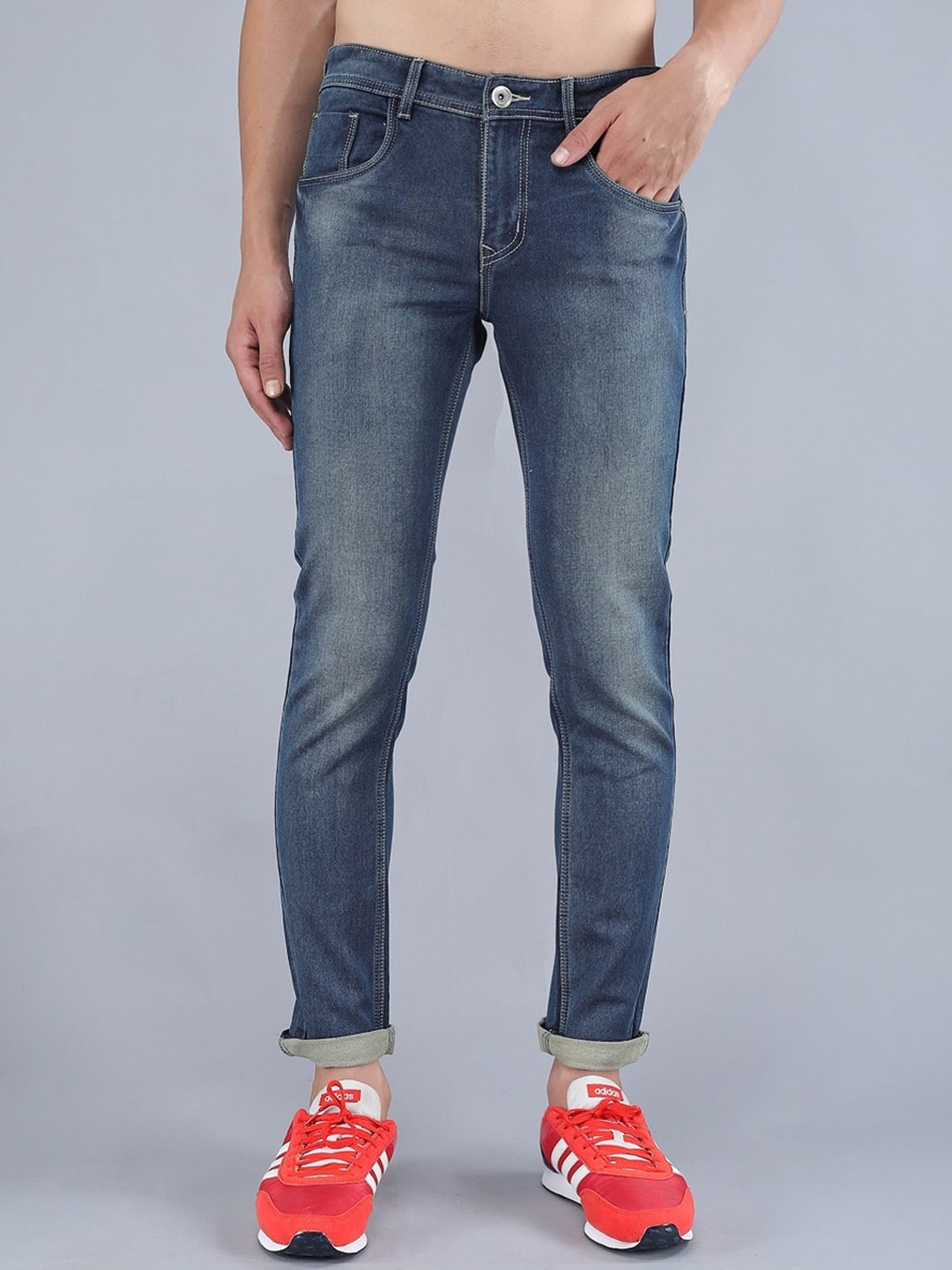 

TQS Men Slim Fit Heavy Fade Stretchable Jeans, Blue