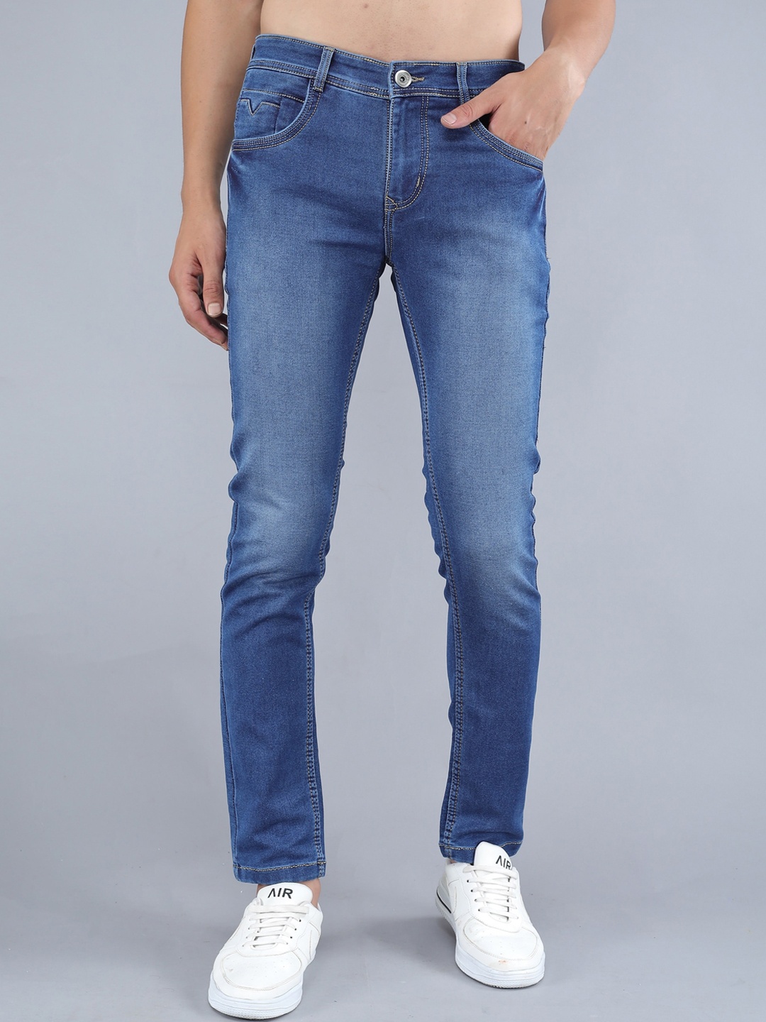 

TQS Men Slim Fit Heavy Fade Stretchable Jeans, Blue