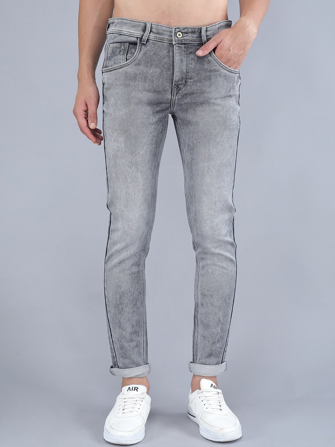 

TQS Men Slim Fit Heavy Fade Stretchable Jeans, Grey