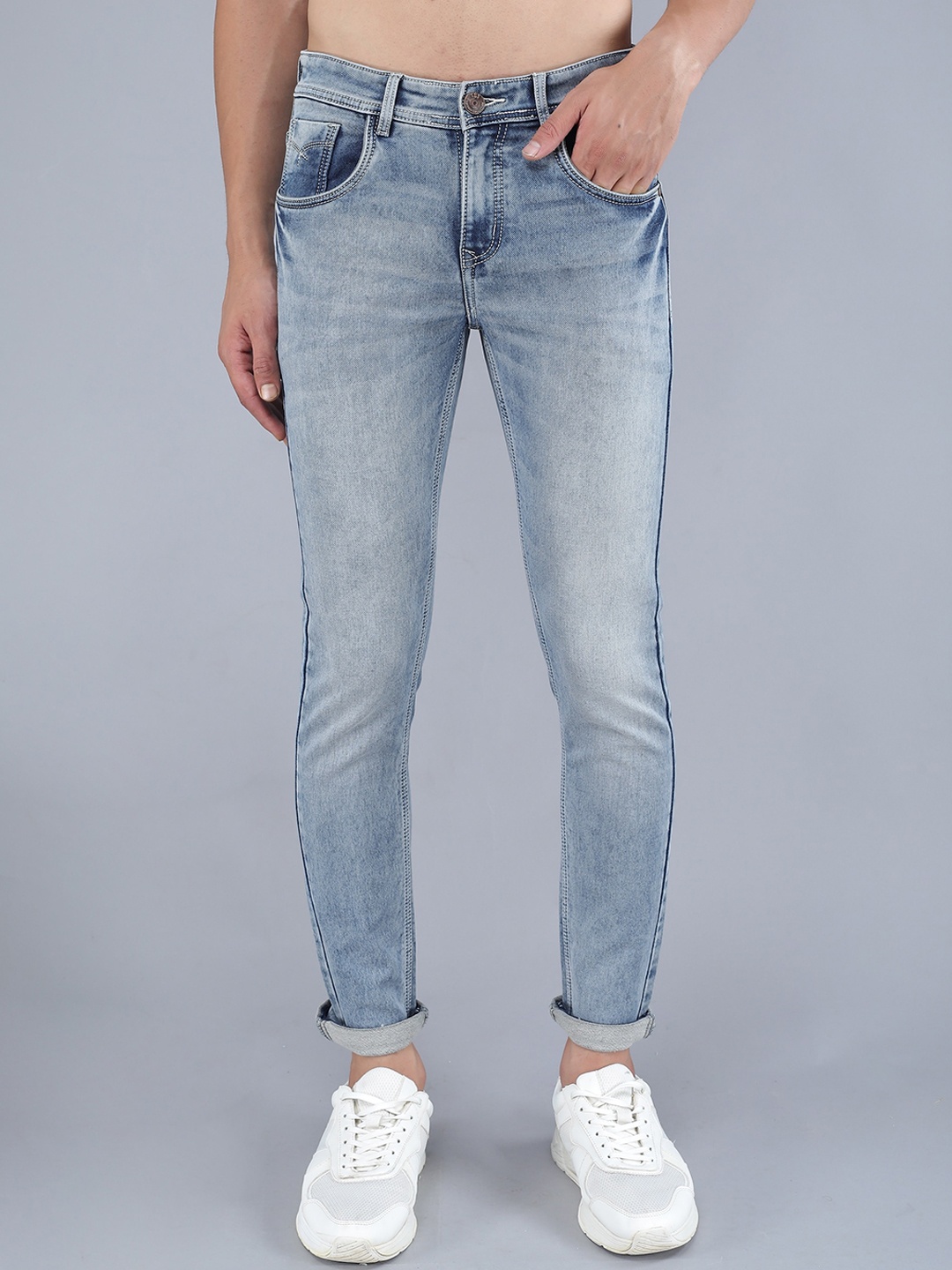 

TQS Men Slim Fit Heavy Fade Whiskers & Chevrons Stretchable Jeans, Blue