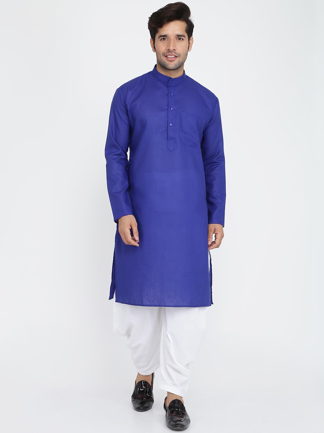 

ROYAL KURTA Mandarin Collar Regular Pure Cotton Kurta With Salwar, Blue