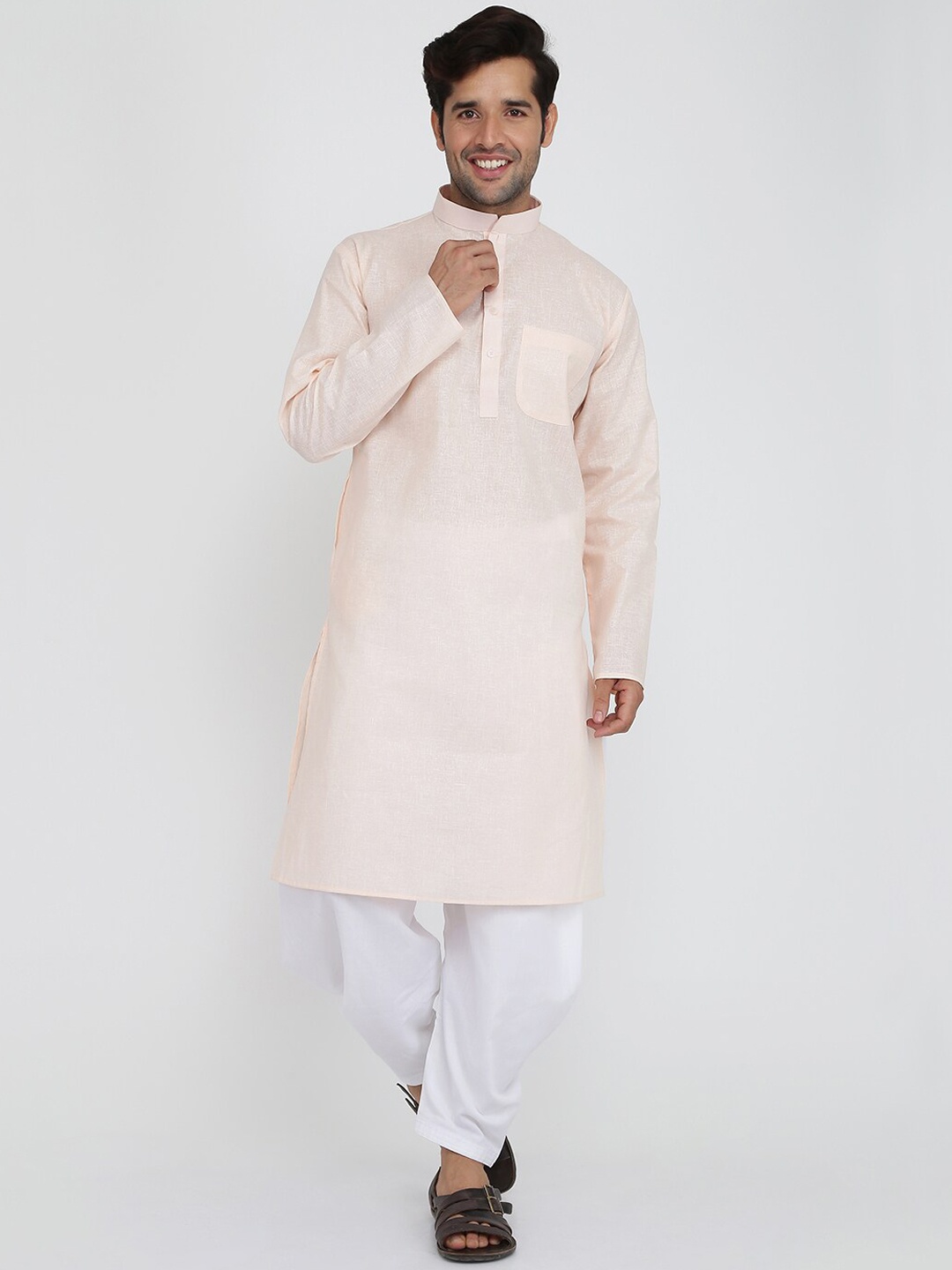 

ROYAL KURTA Mandarin Collar Regular Pure Cotton Kurta With Salwar, Pink