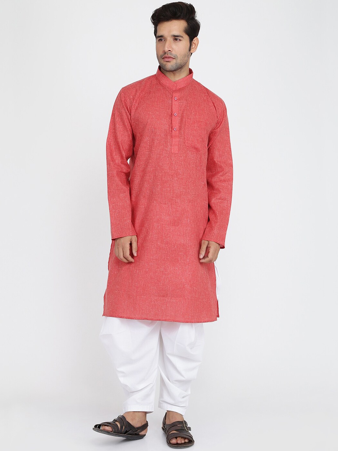 

ROYAL KURTA Mandarin Collar Straight Cotton Kurta, Maroon