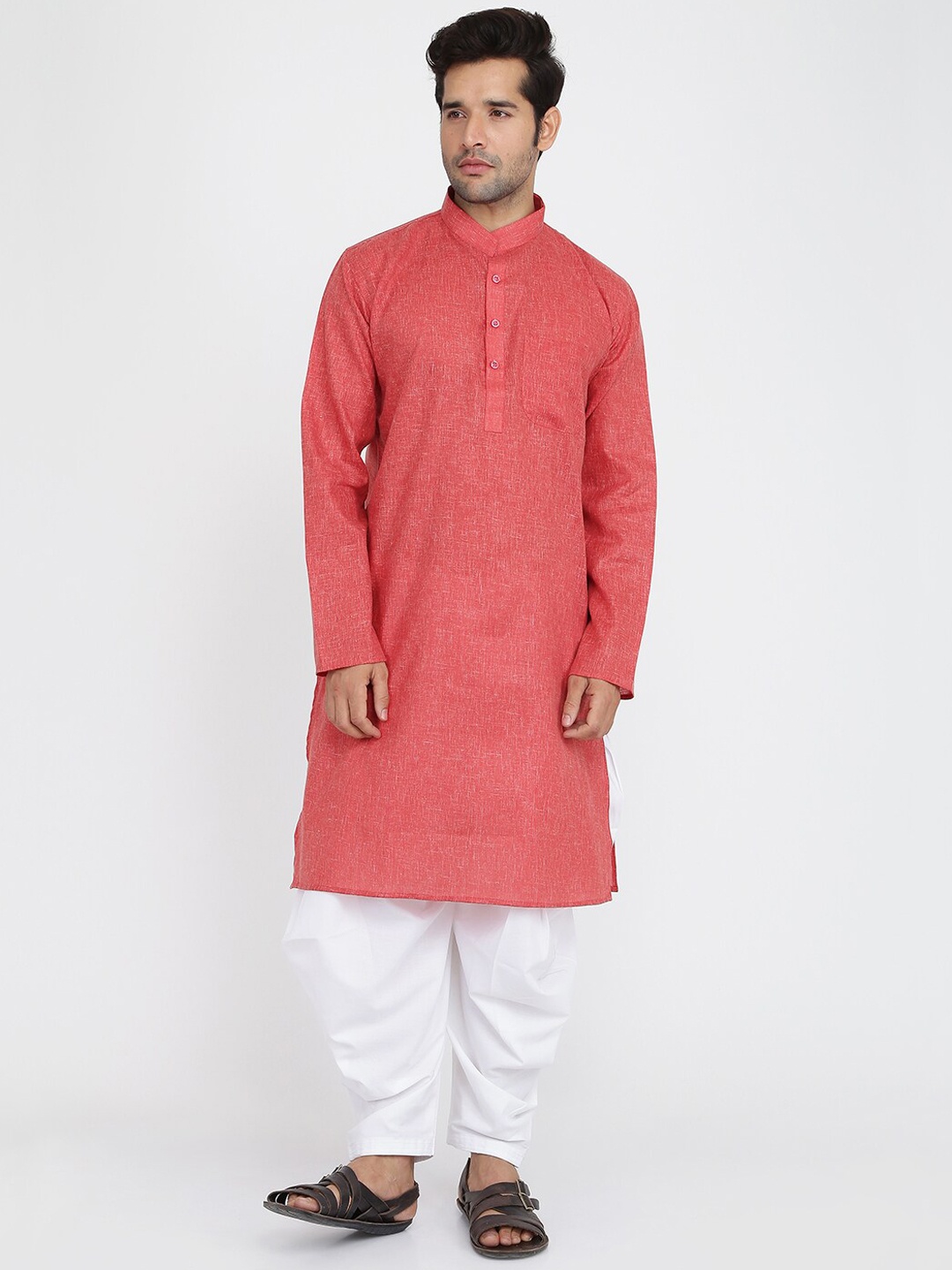 

ROYAL KURTA Mandarin Collar Regular Pure Cotton Kurta With Salwar, Maroon