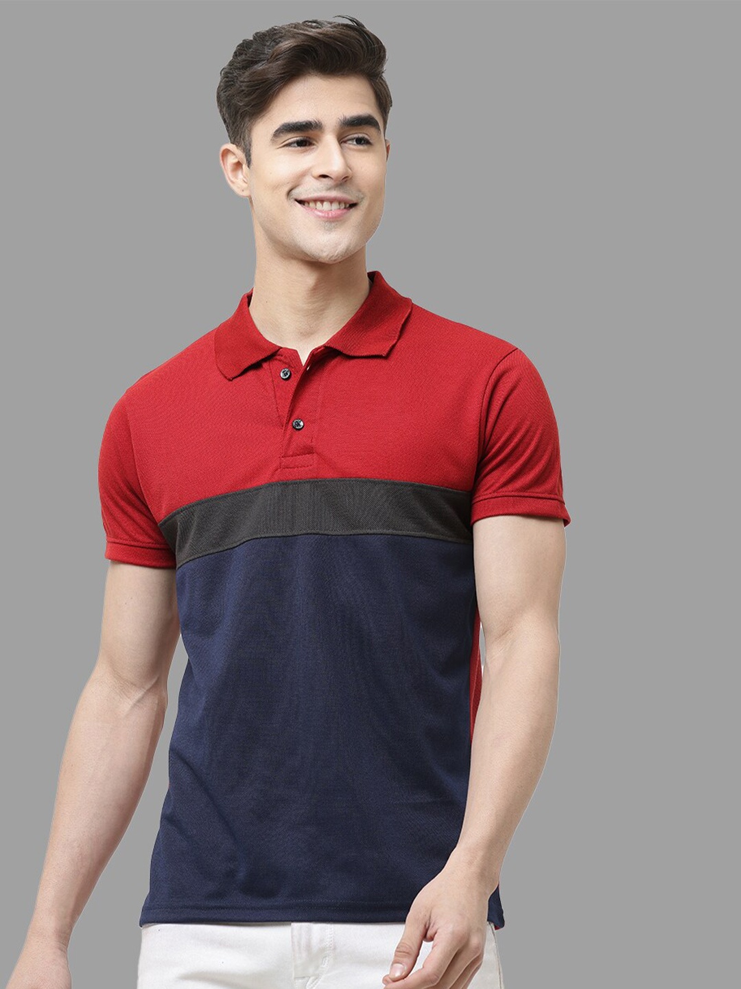 

Leotude Colourblocked Polo Collar T-shirt, Red