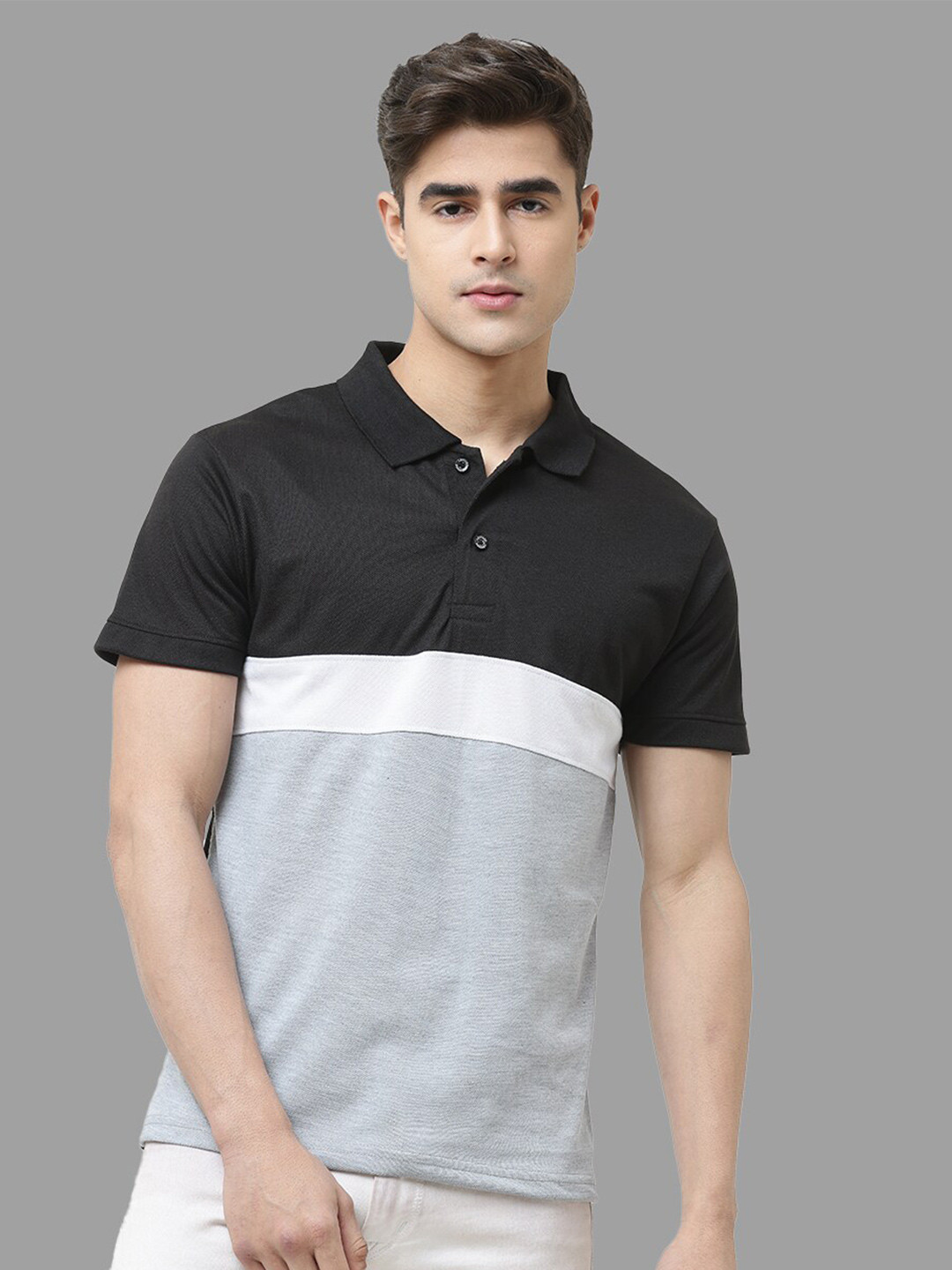 

Leotude Colourblocked Polo Collar T-shirt, Grey
