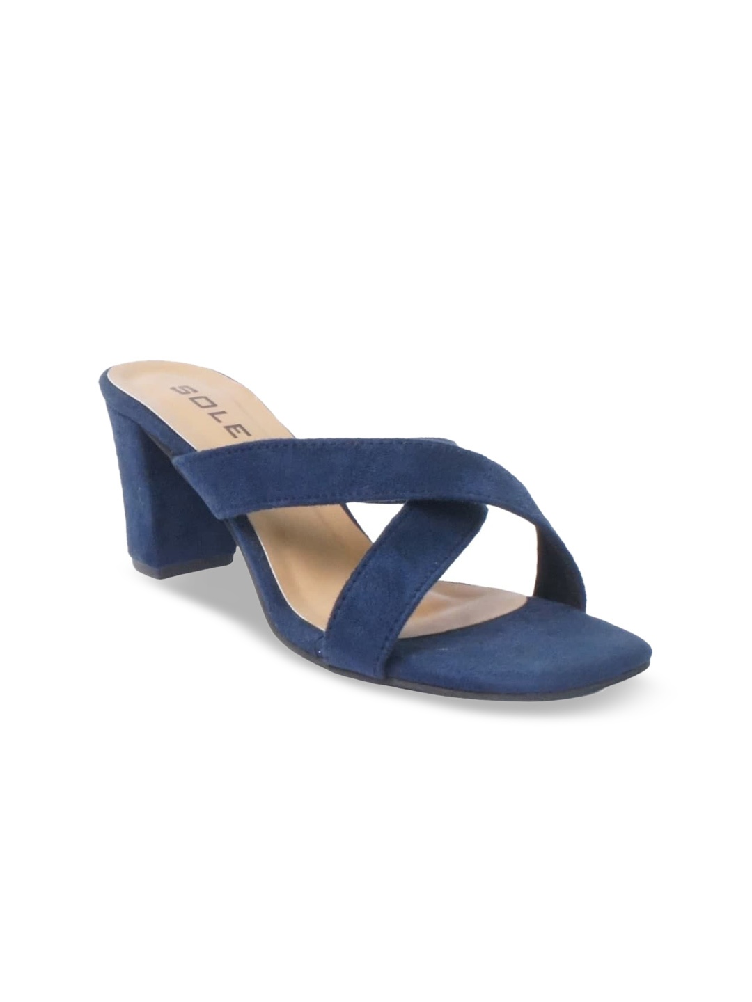 

SOLES Open Toe Block Heels, Navy blue