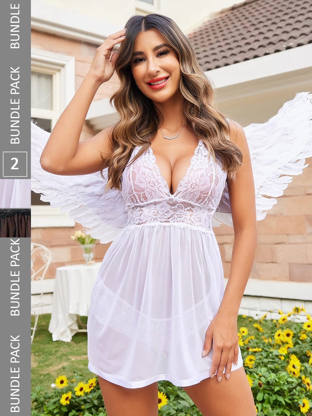 

AROUSY Pack Of 2 Self Design Shoulder Straps Net Baby Doll, White