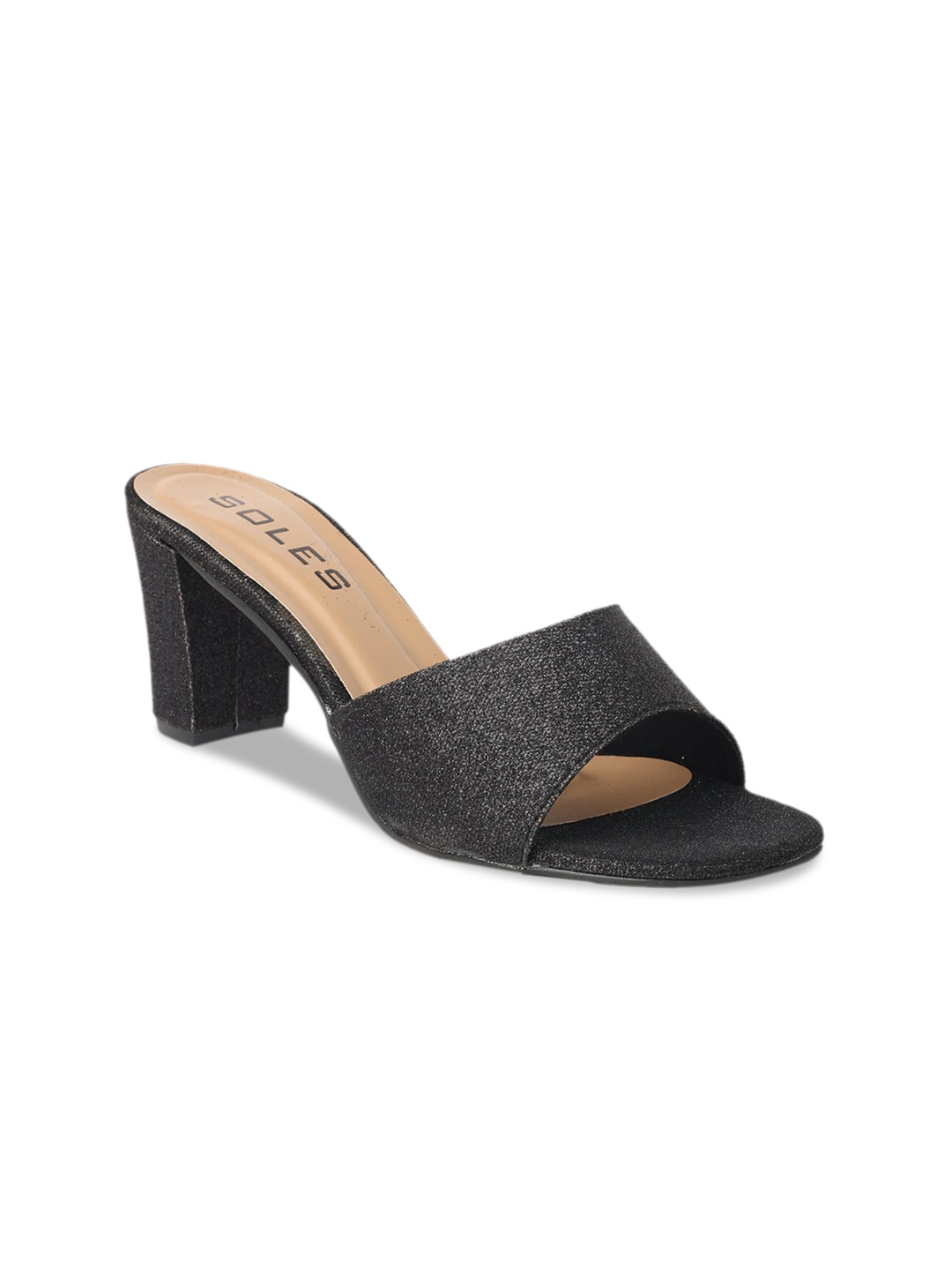 

SOLES Shimmered Open Toe Block Heels, Black