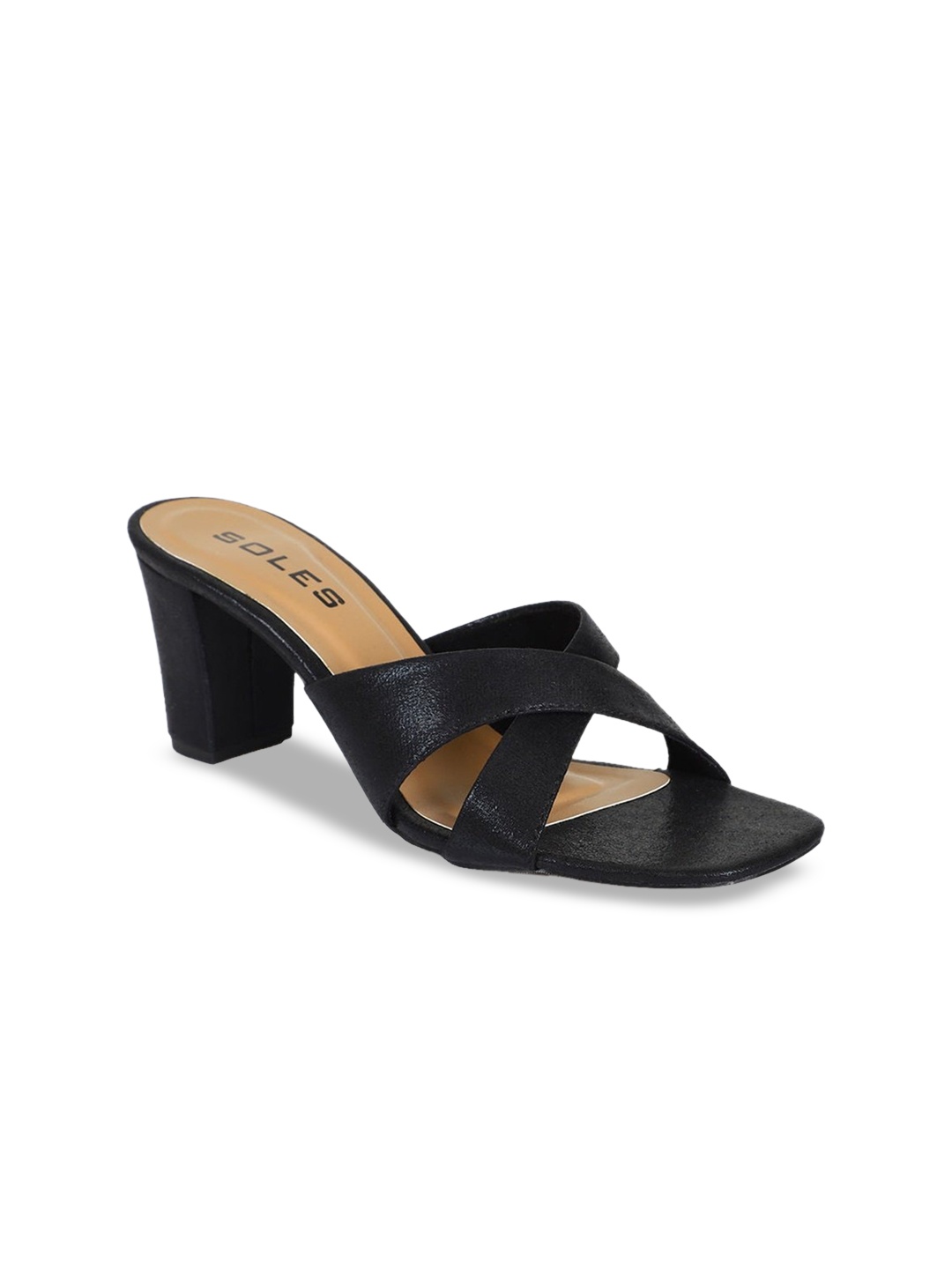 

SOLES Open Toe Block Heels, Black