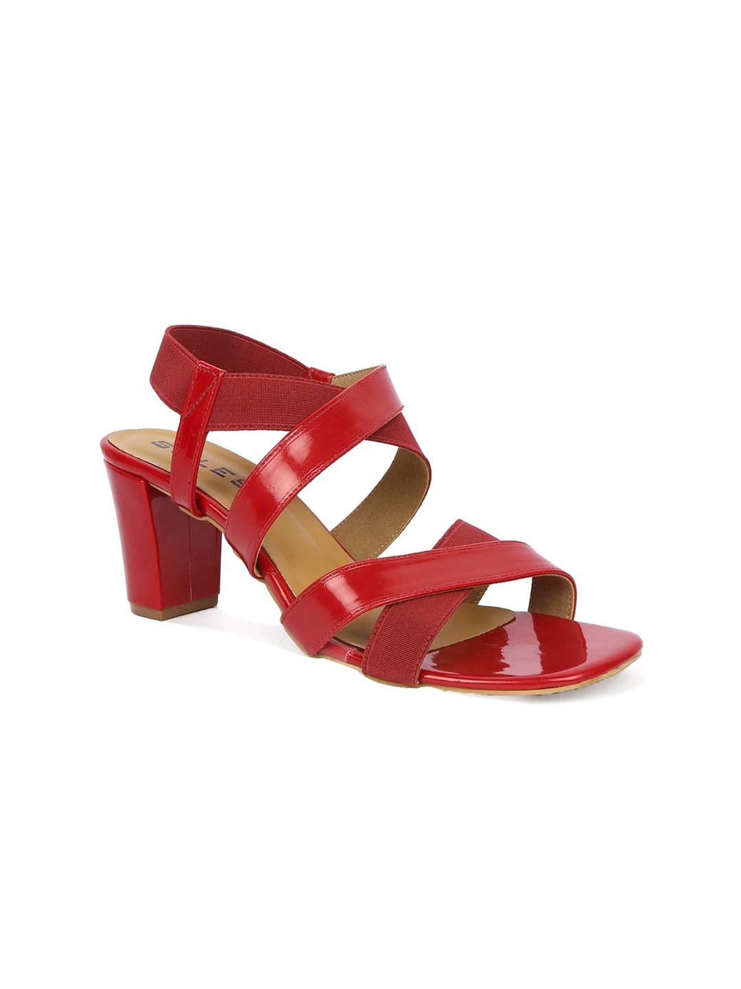 

SOLES Open Toe Block Heels, Red