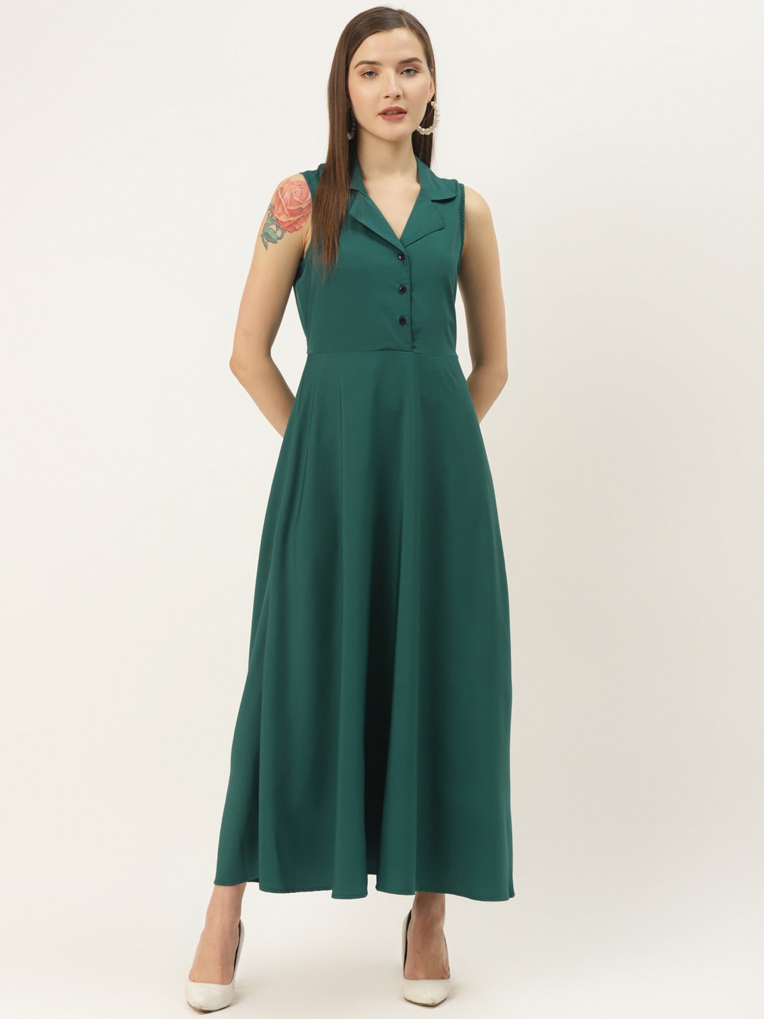 

Chemistry Shirt Collar Maxi Dress, Green