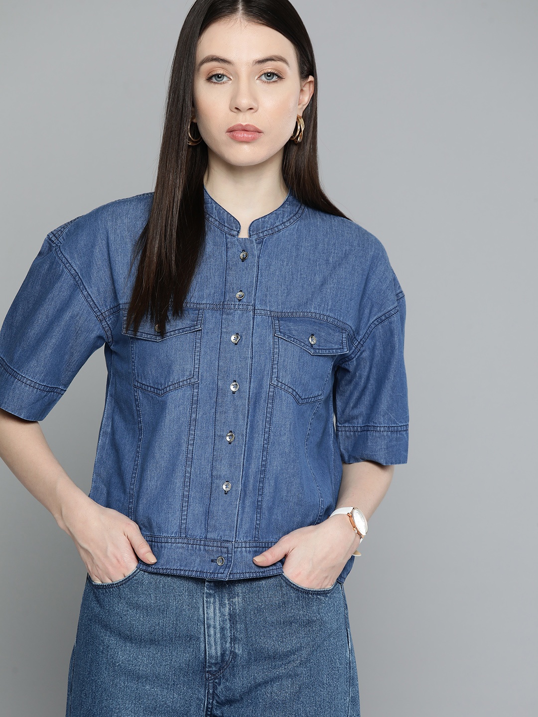 

Chemistry Women Original Opaque Cotton Casual Shirt, Blue