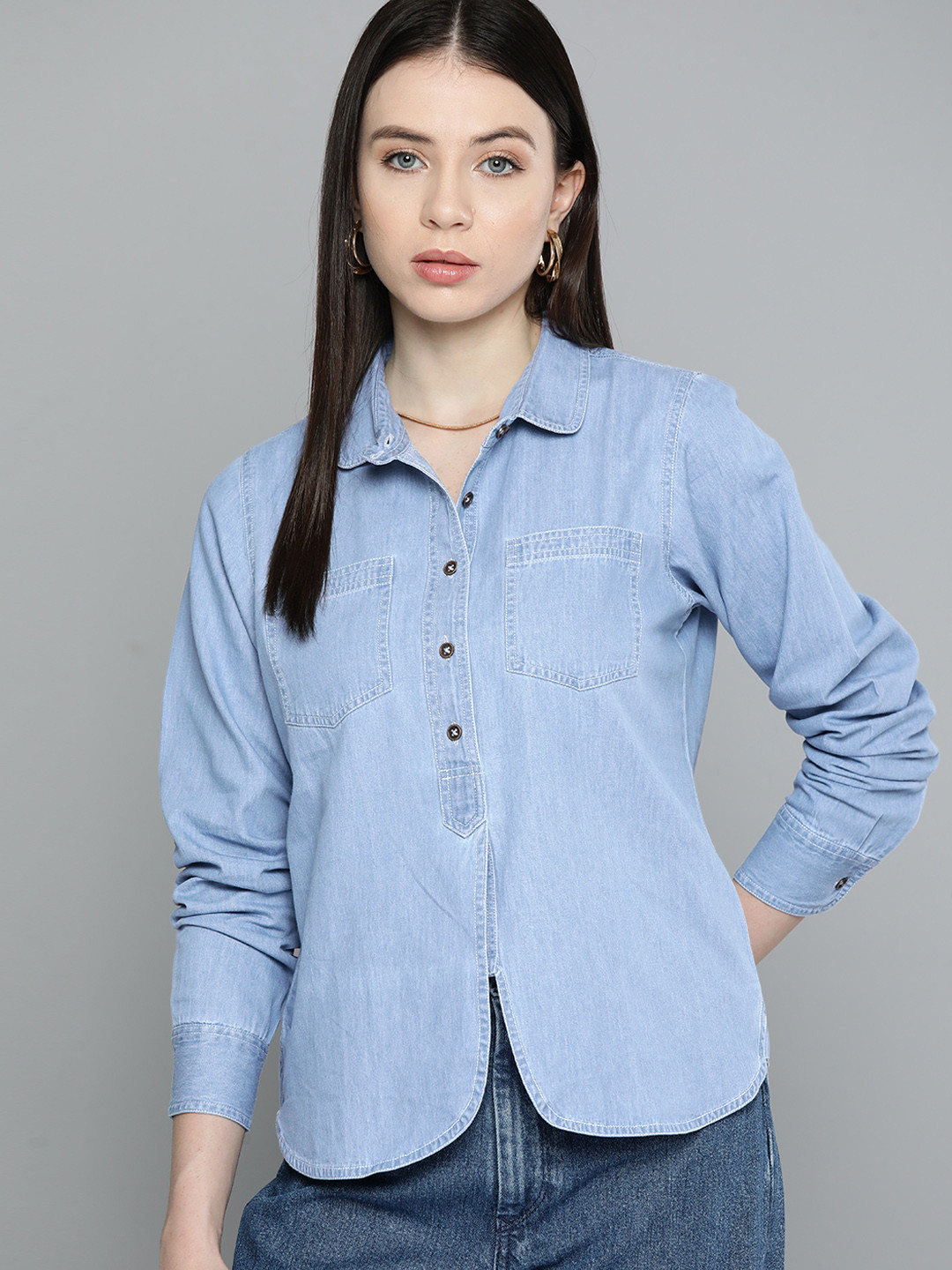

Chemistry Women Original Opaque Cotton Casual Shirt, Blue