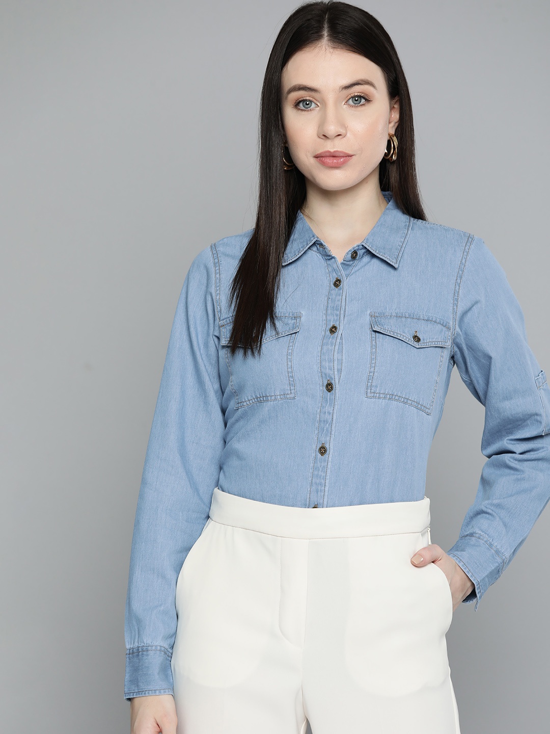 

Chemistry Women Original Opaque Denim Casual Shirt, Blue