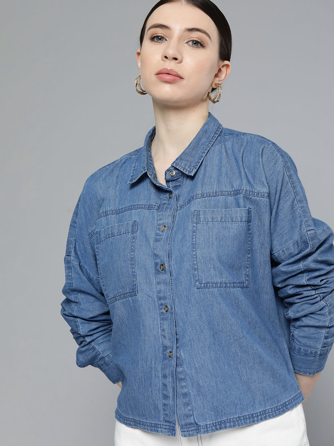 

Chemistry Women Original Opaque Denim Casual Shirt, Blue