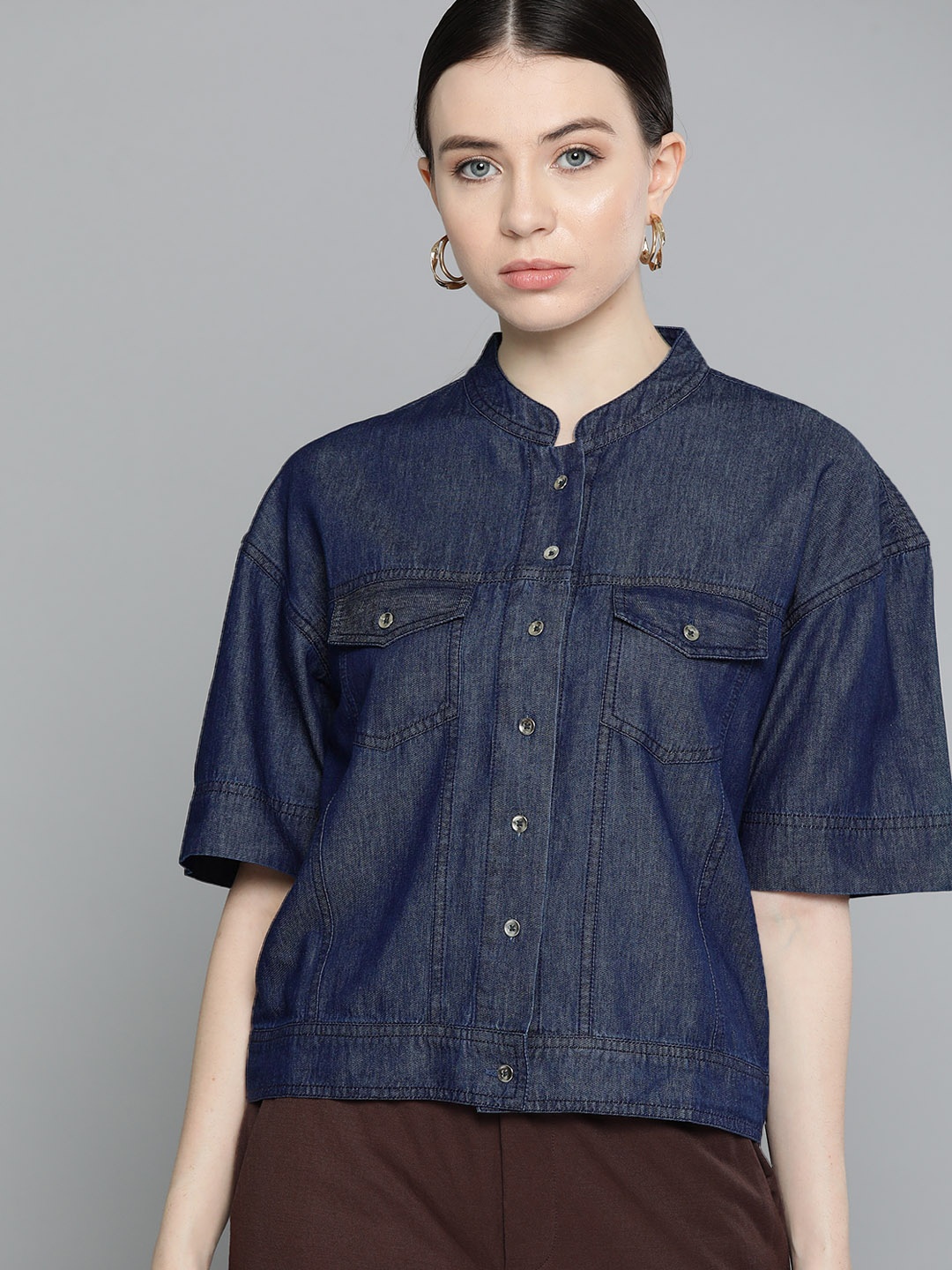 

Chemistry Women Original Opaque Denim Casual Shirt, Navy blue