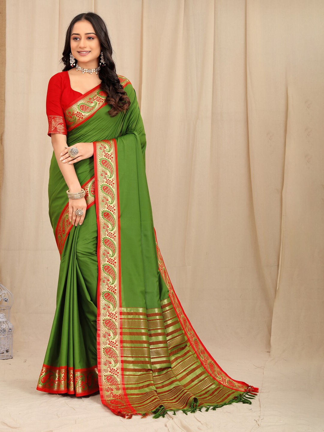 

KALINI Zari Silk Cotton Mysore Silk Saree, Green