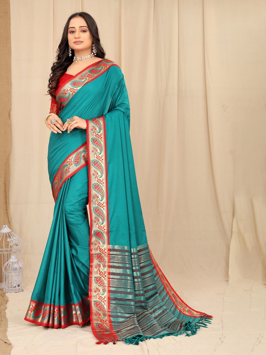 

KALINI Zari Silk Cotton Mysore Silk Saree, Green