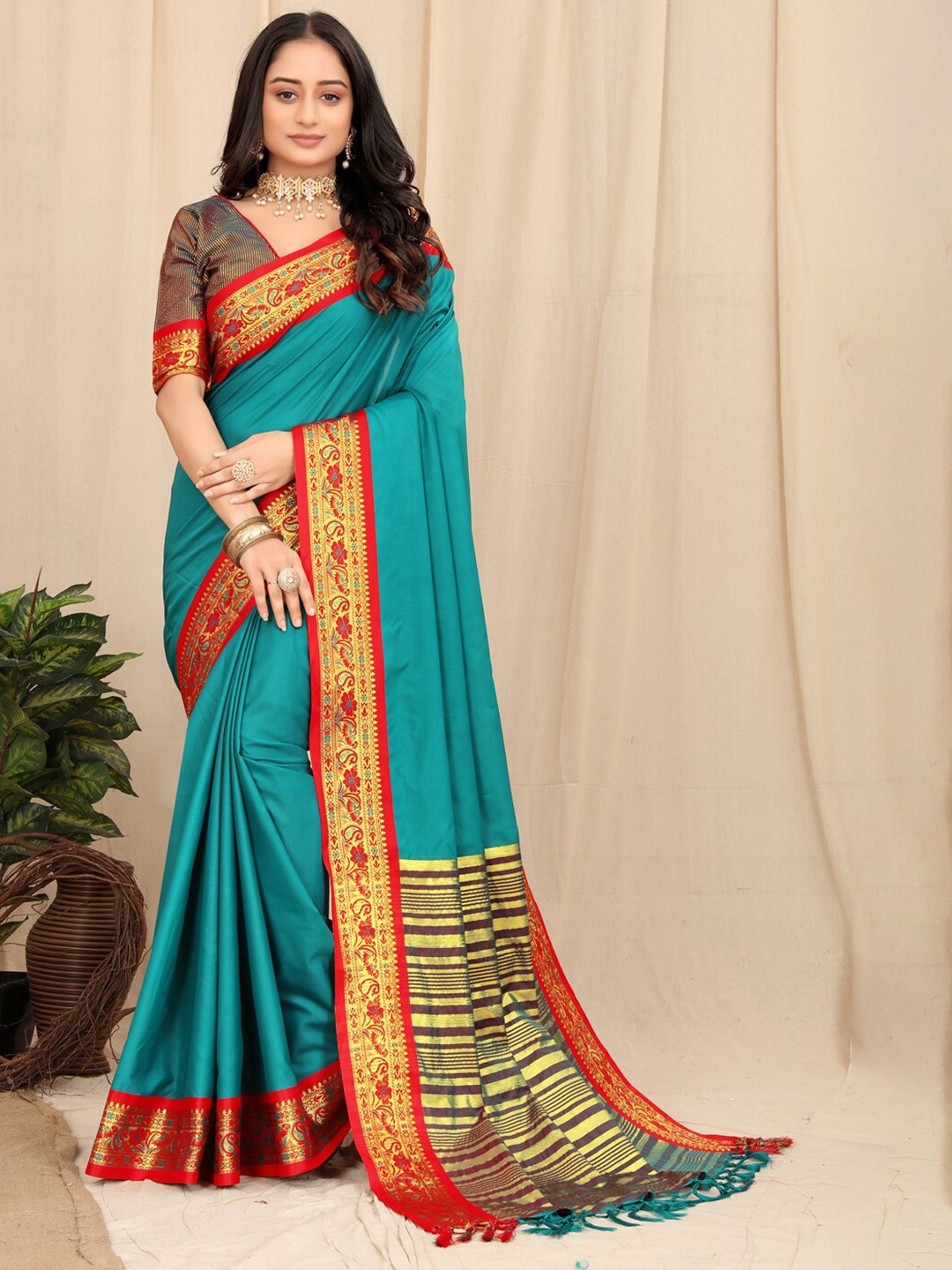 

KALINI Zari Silk Cotton Mysore Silk Saree, Green