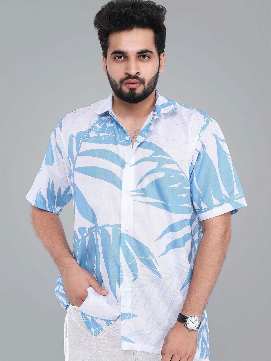 

BROWN BROTHERS Relaxed Oversized Floral Printed Casual Shirt, White