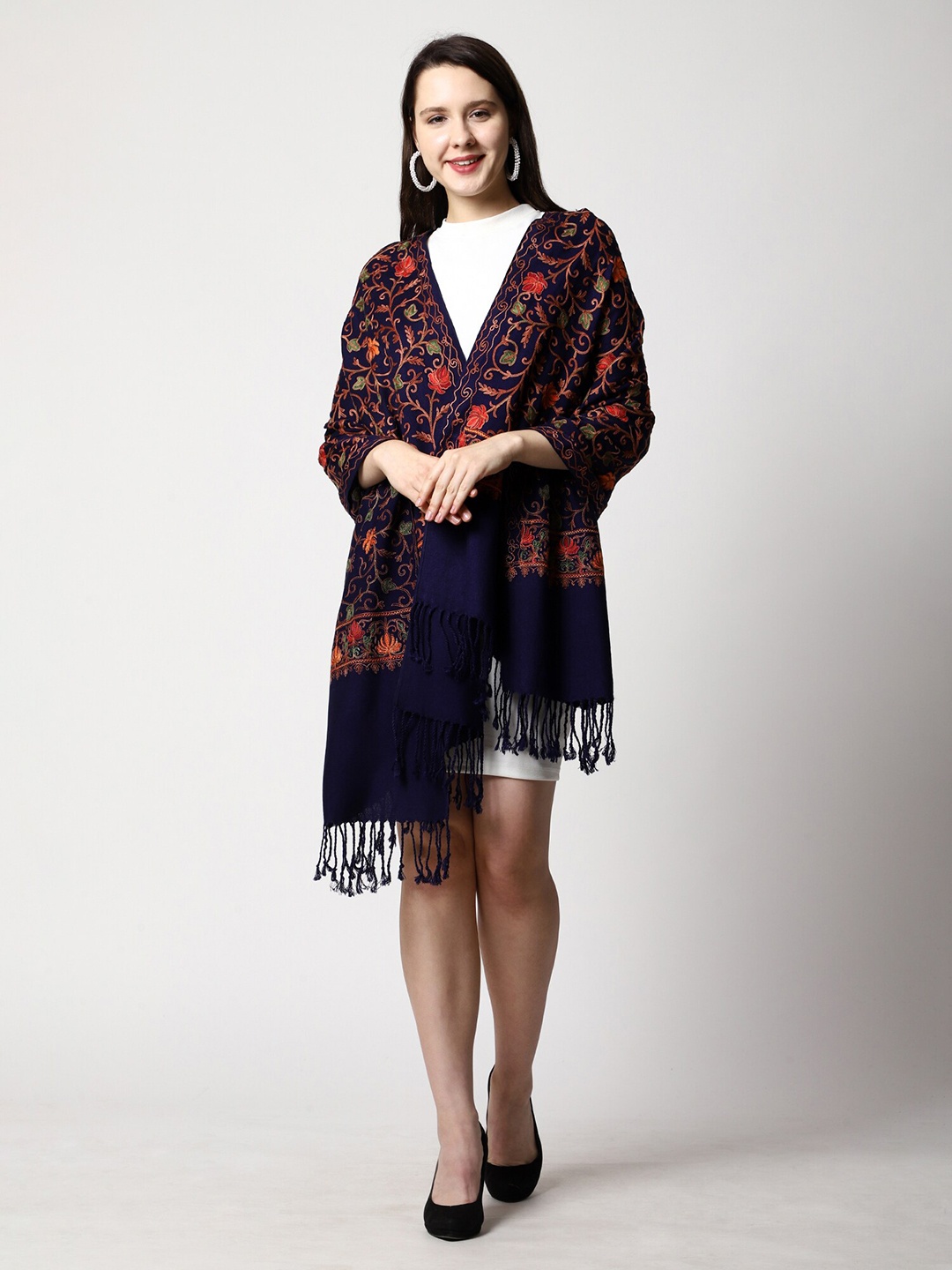 

SWI Stylish Embroidered Shawl, Navy blue