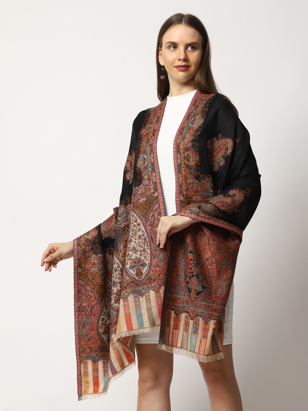 

SWI Stylish Women Black Woven Design Shawl