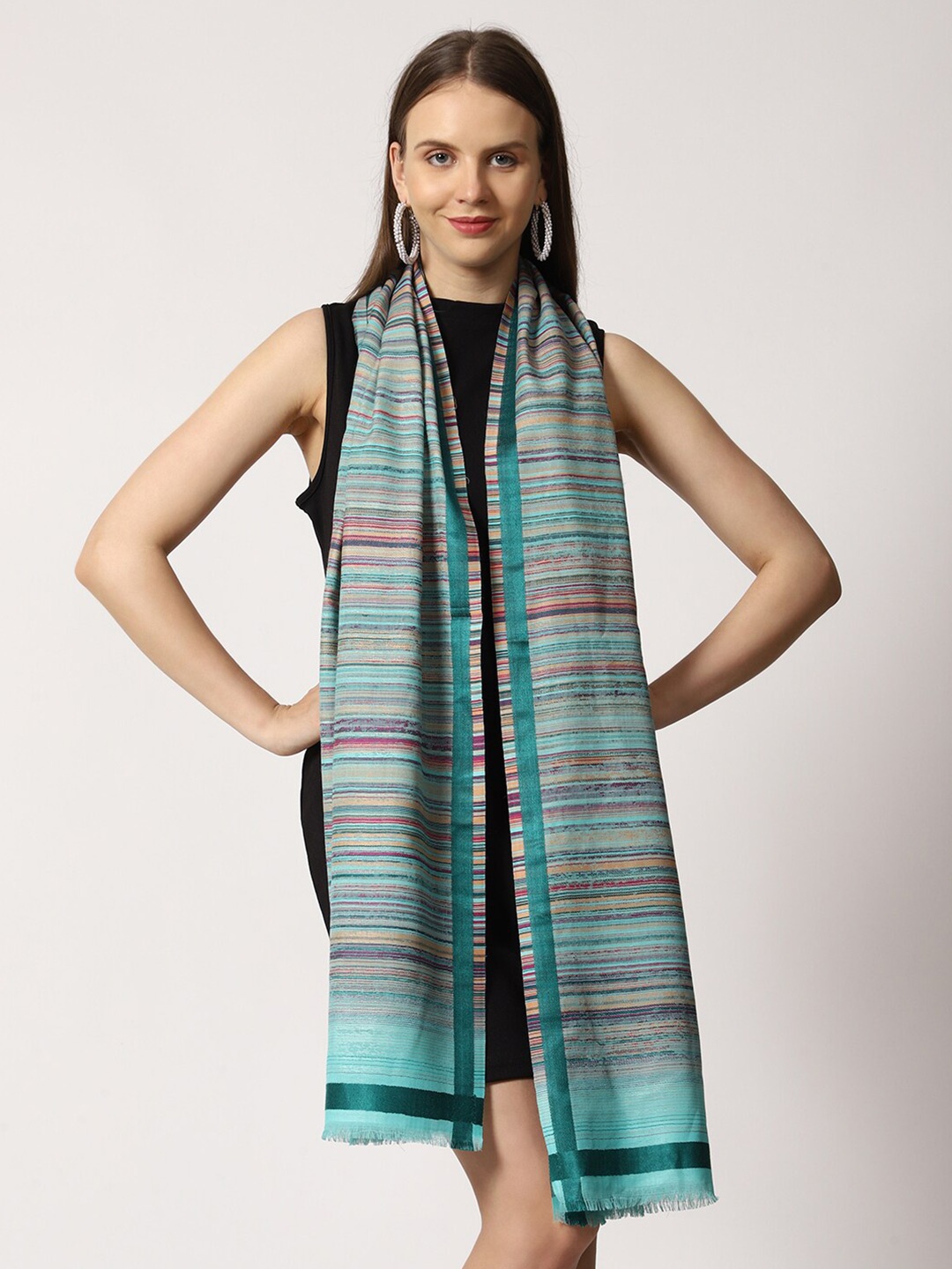 

SWI Stylish Striped Woven Shawl, Turquoise blue
