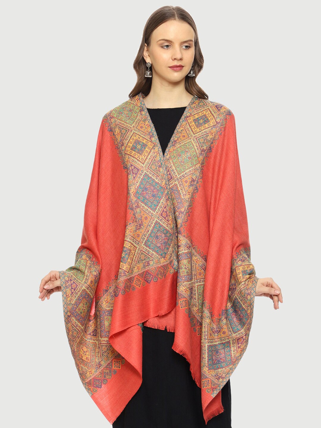 

SWI Stylish Women Peach-Coloured Woven Design Shawl