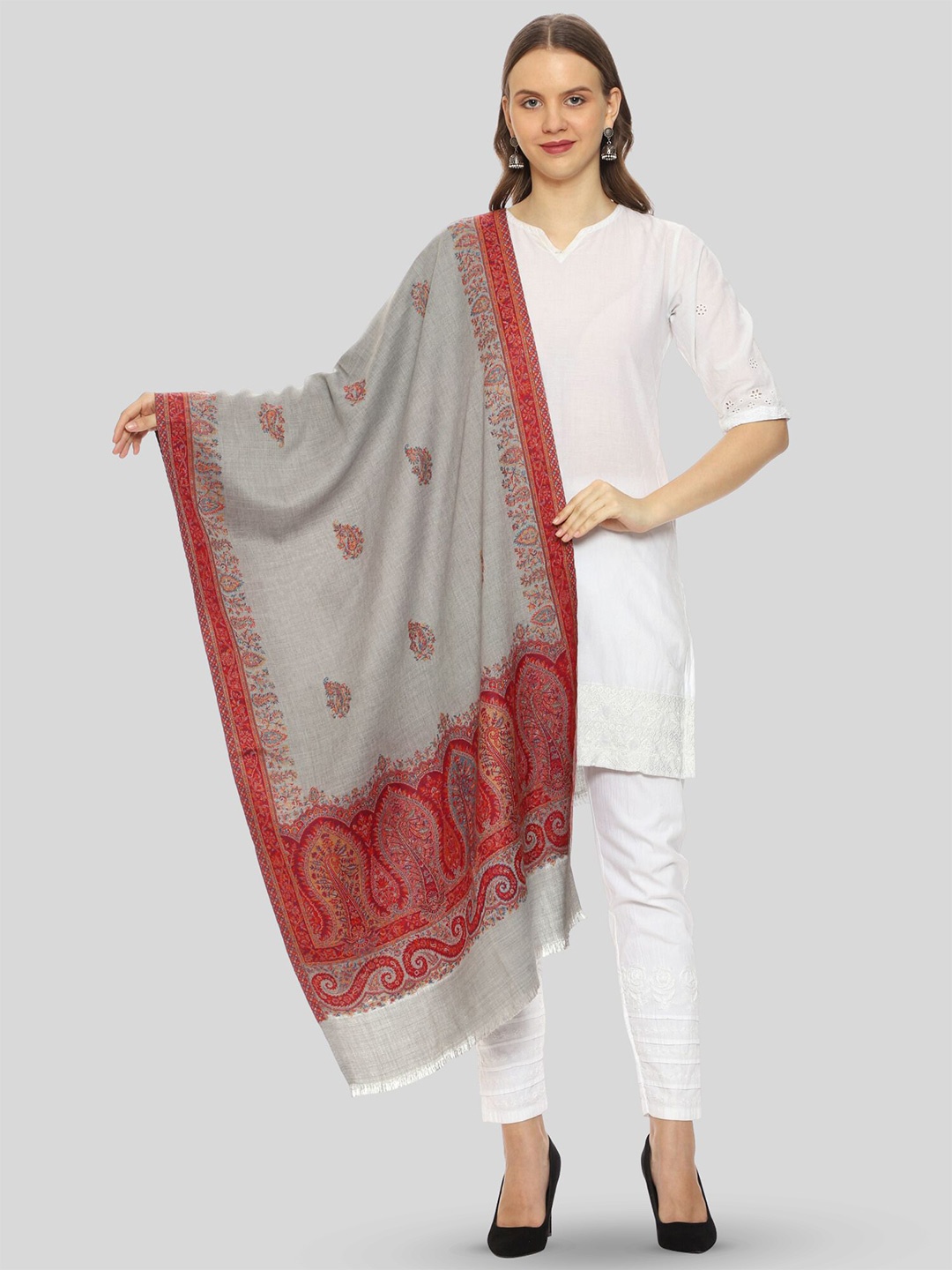 

SWI Stylish Women Grey Woven Design Shawl